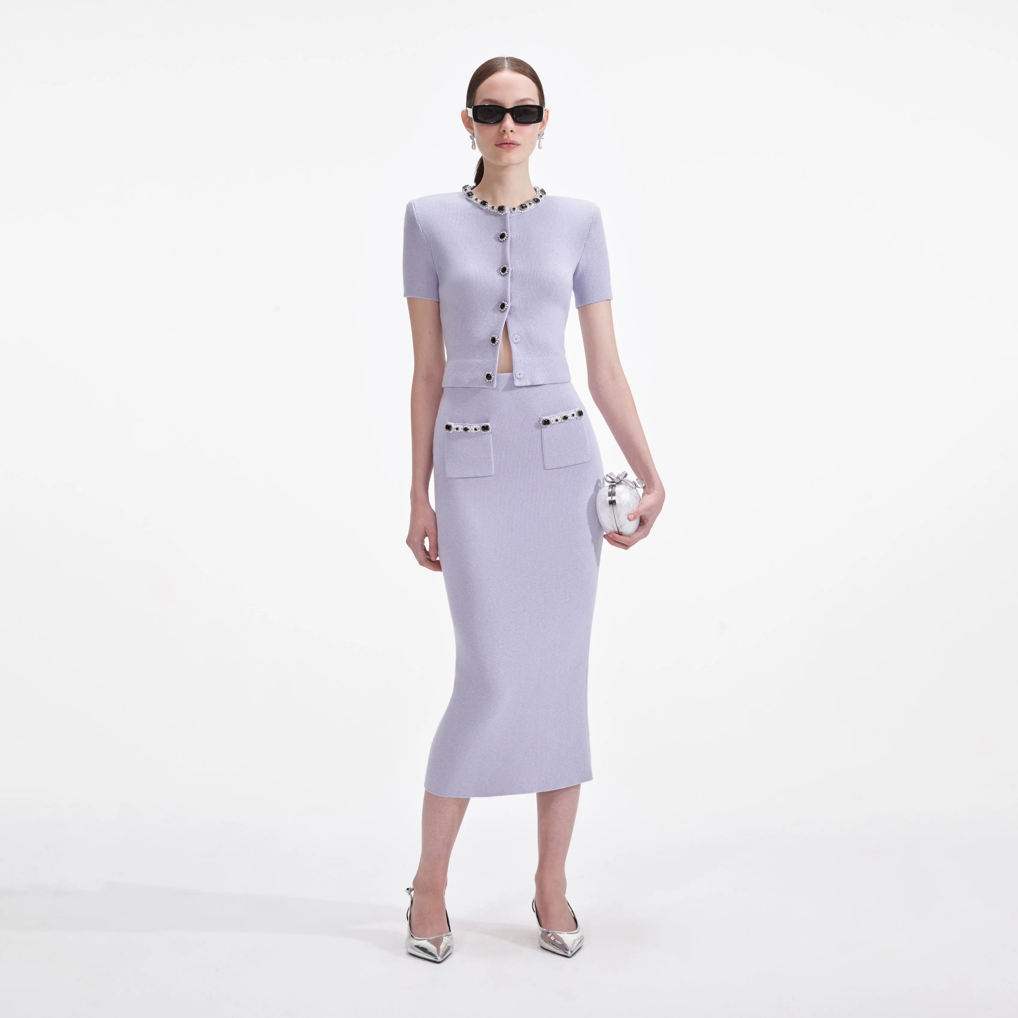 Lilac Embellished Knit Midi Skirt Self Portrait