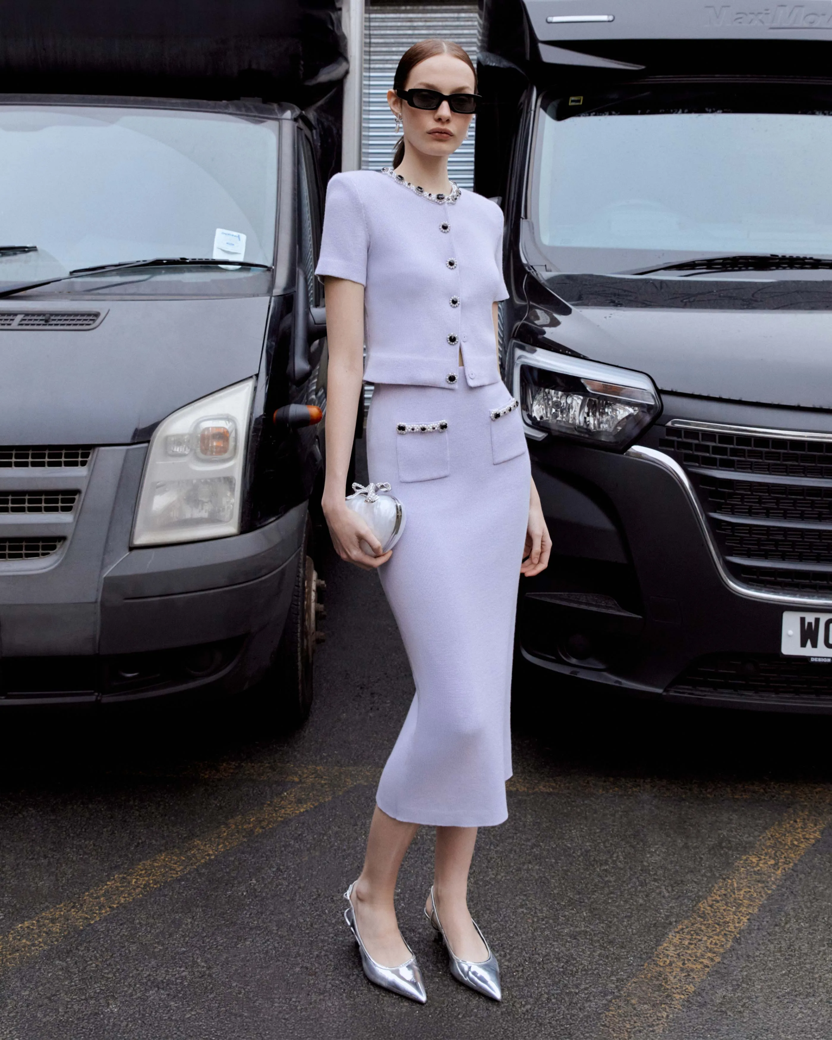 Lilac Embellished Knit Midi Skirt Self Portrait