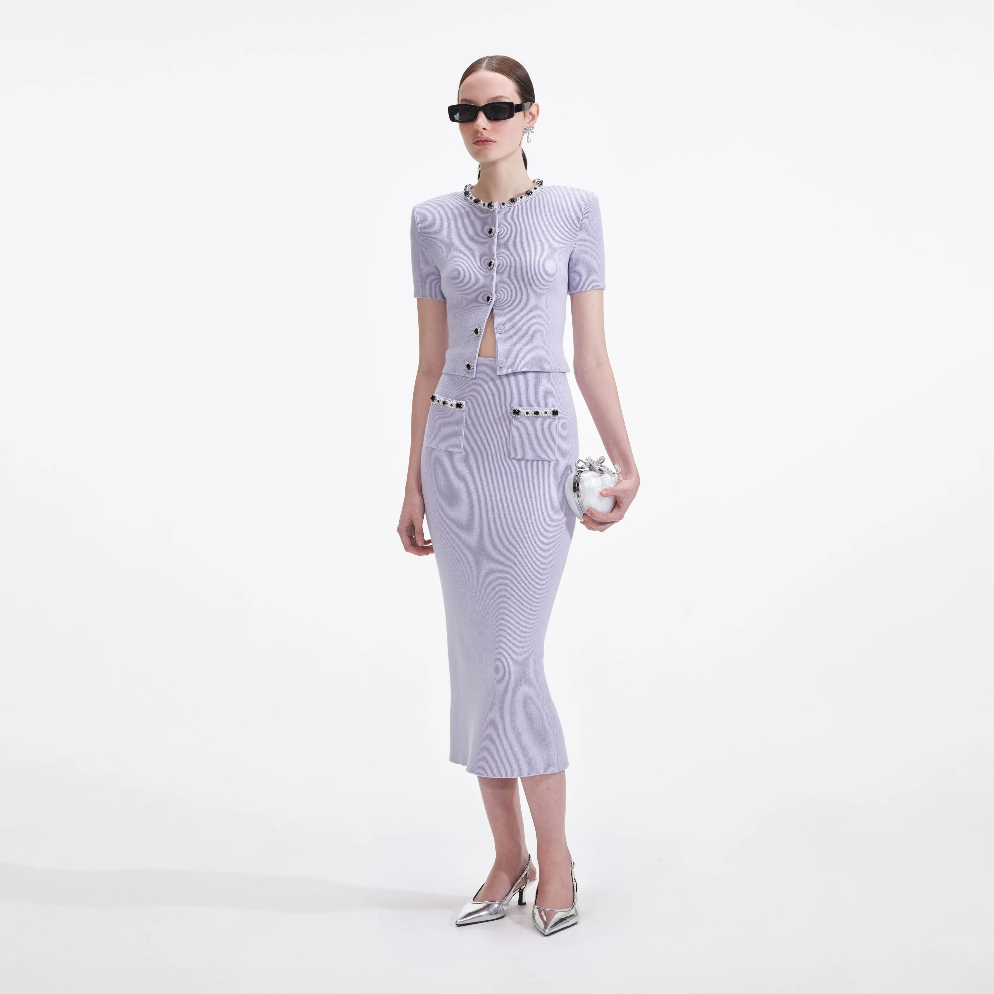 Lilac Embellished Knit Top Self Portrait