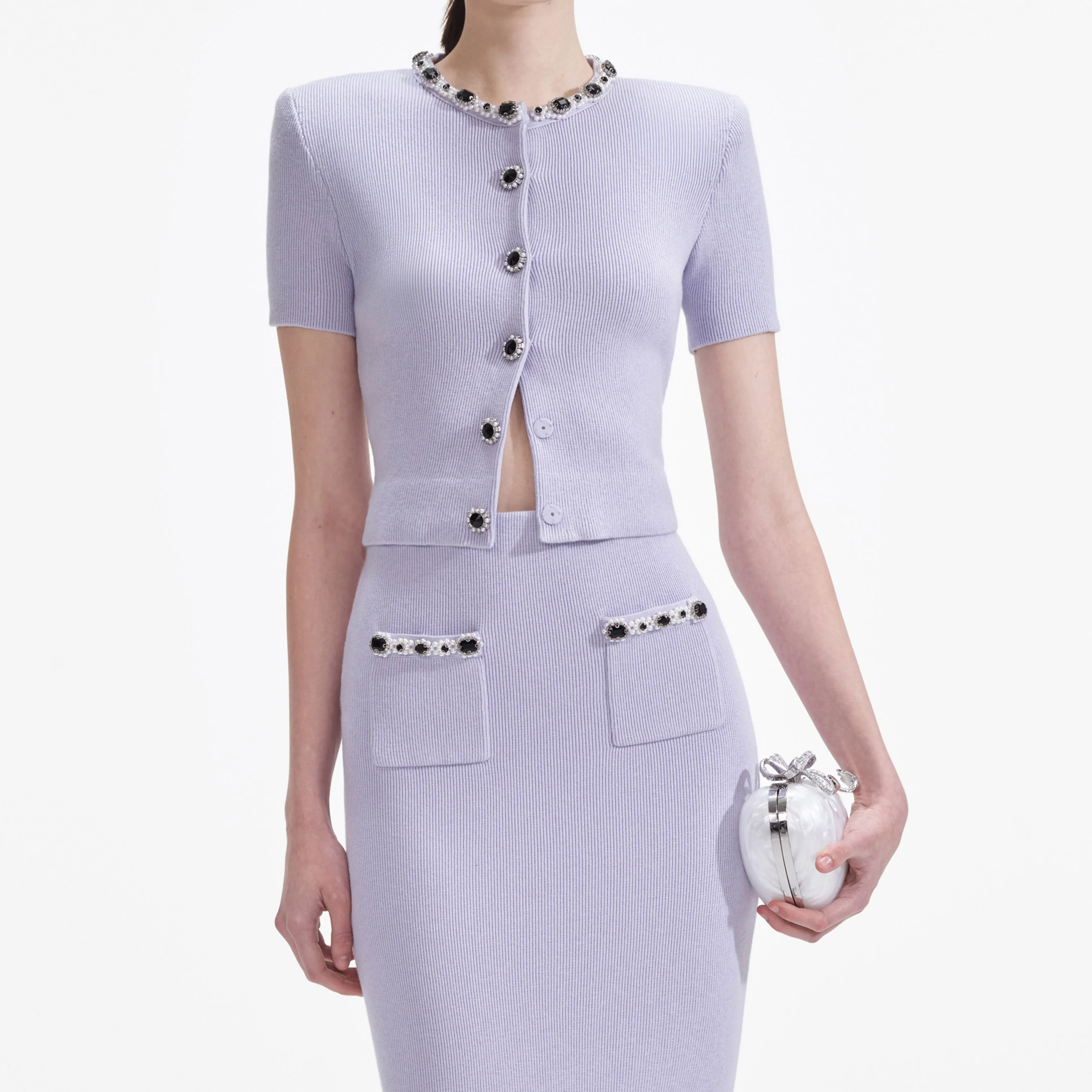 Lilac Embellished Knit Top Self Portrait