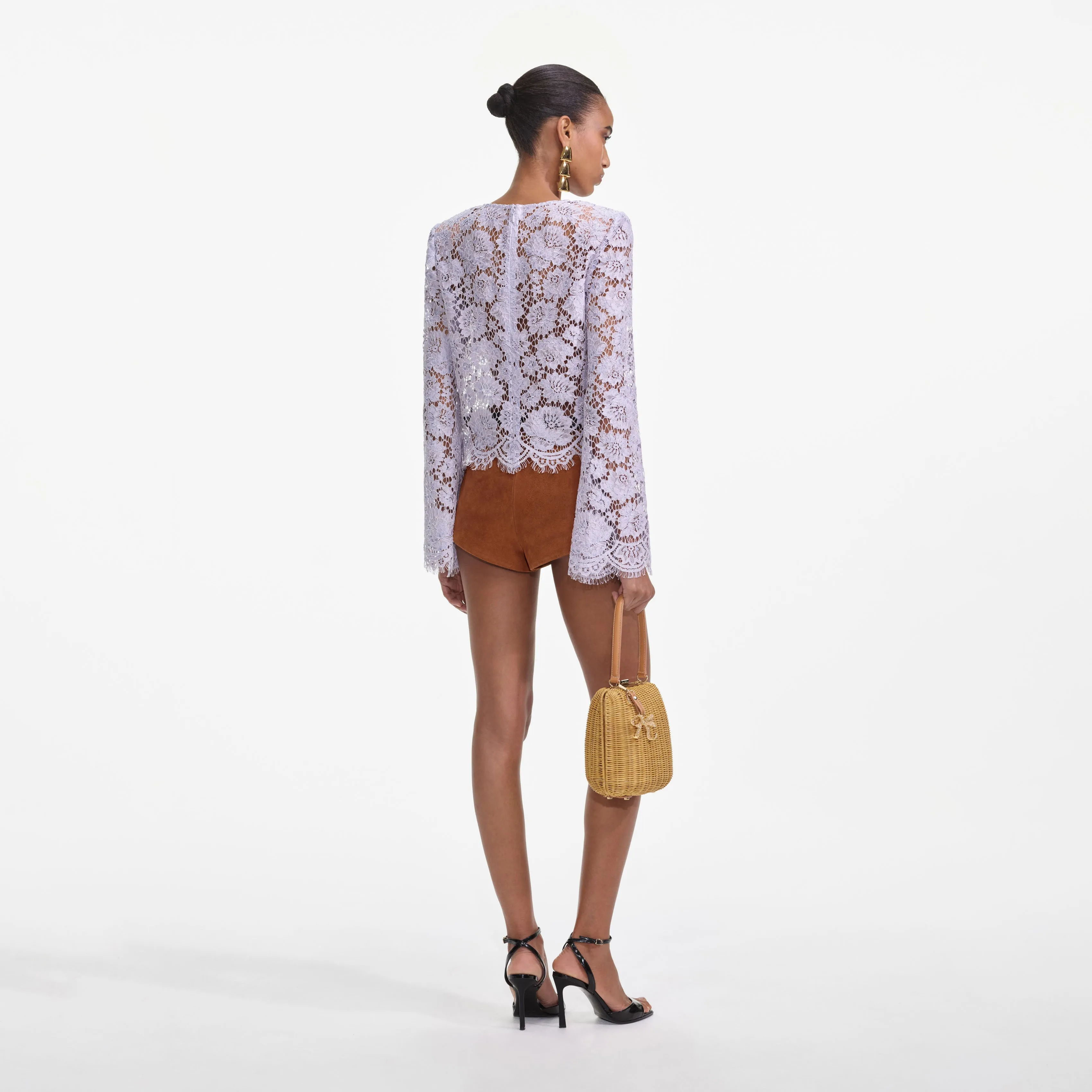 Lilac Lace Fluted Sleeve Top Self Portrait