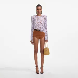 Lilac Lace Fluted Sleeve Top Self Portrait
