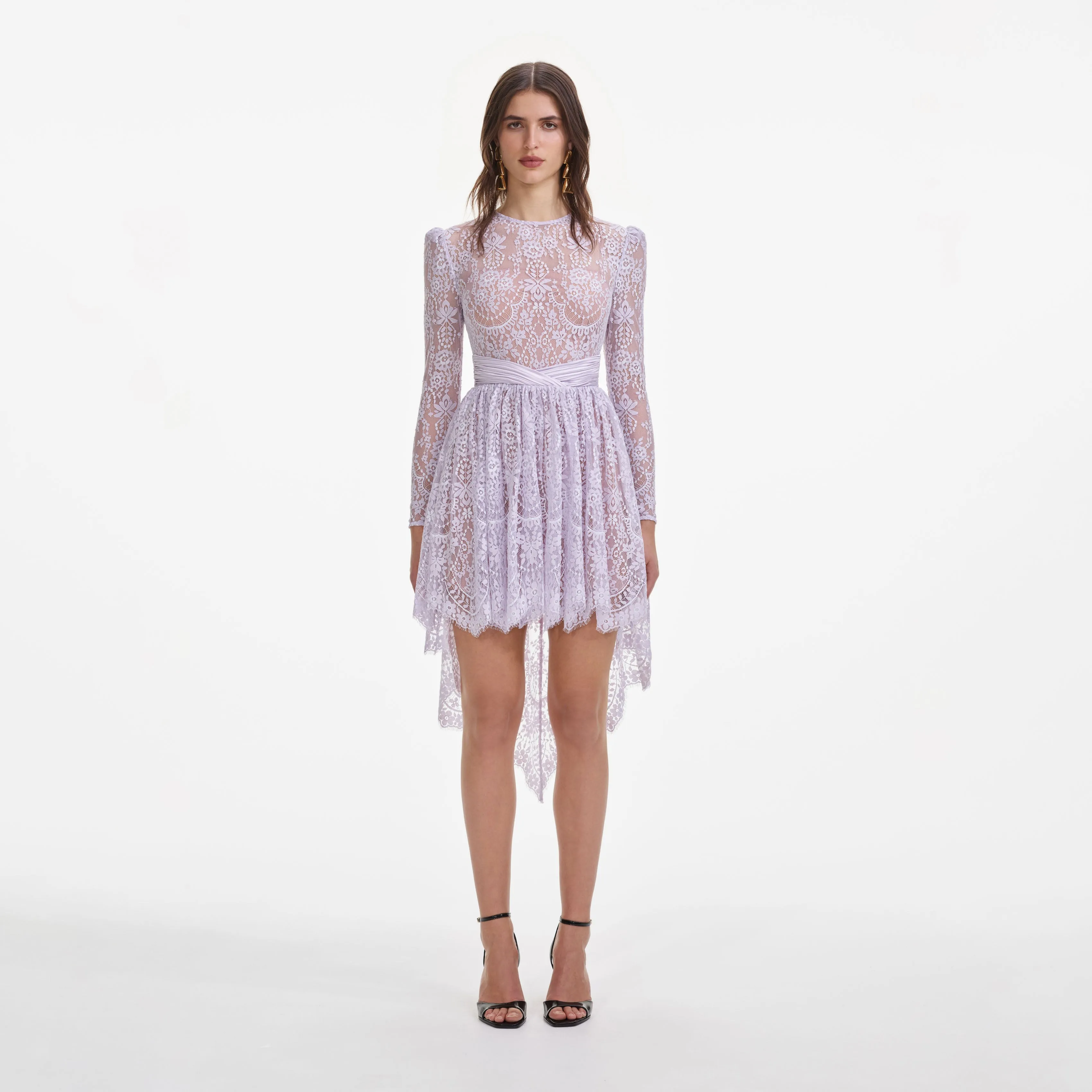 Lilac Lace Satin Mini Dress Self Portrait