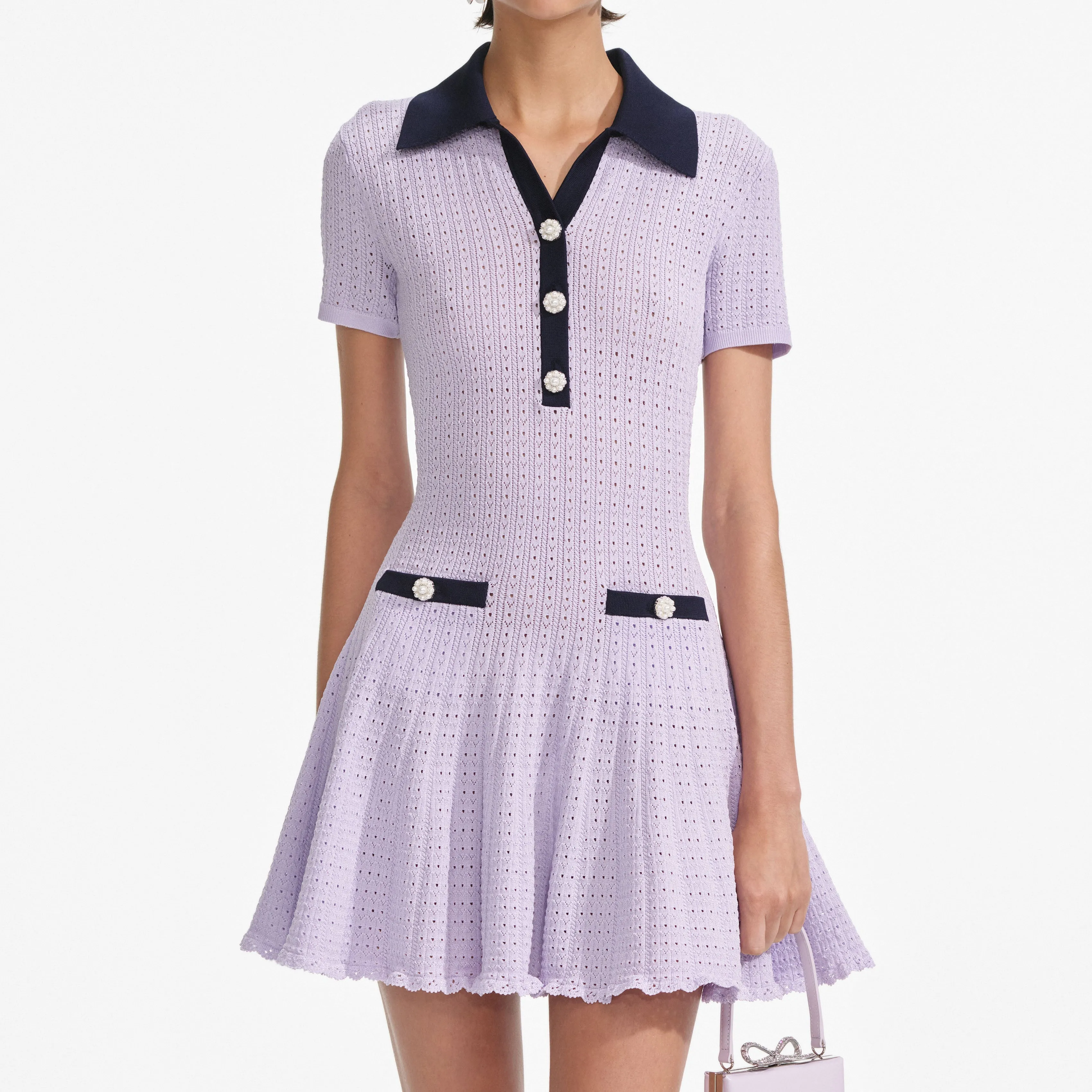 Lilac Pointelle Knit Mini Dress Self Portrait