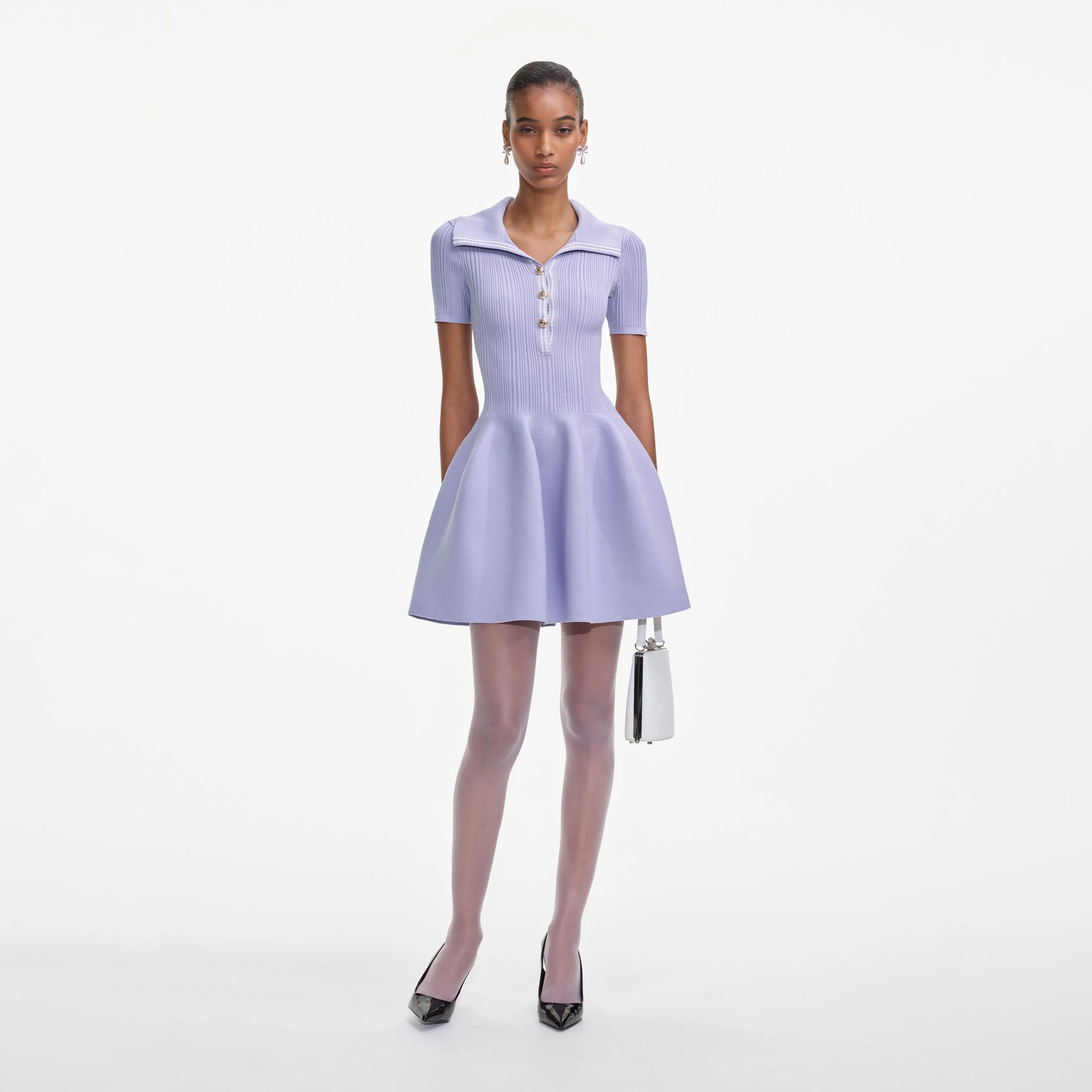 Lilac Ribbed Knit Mini Dress Self Portrait