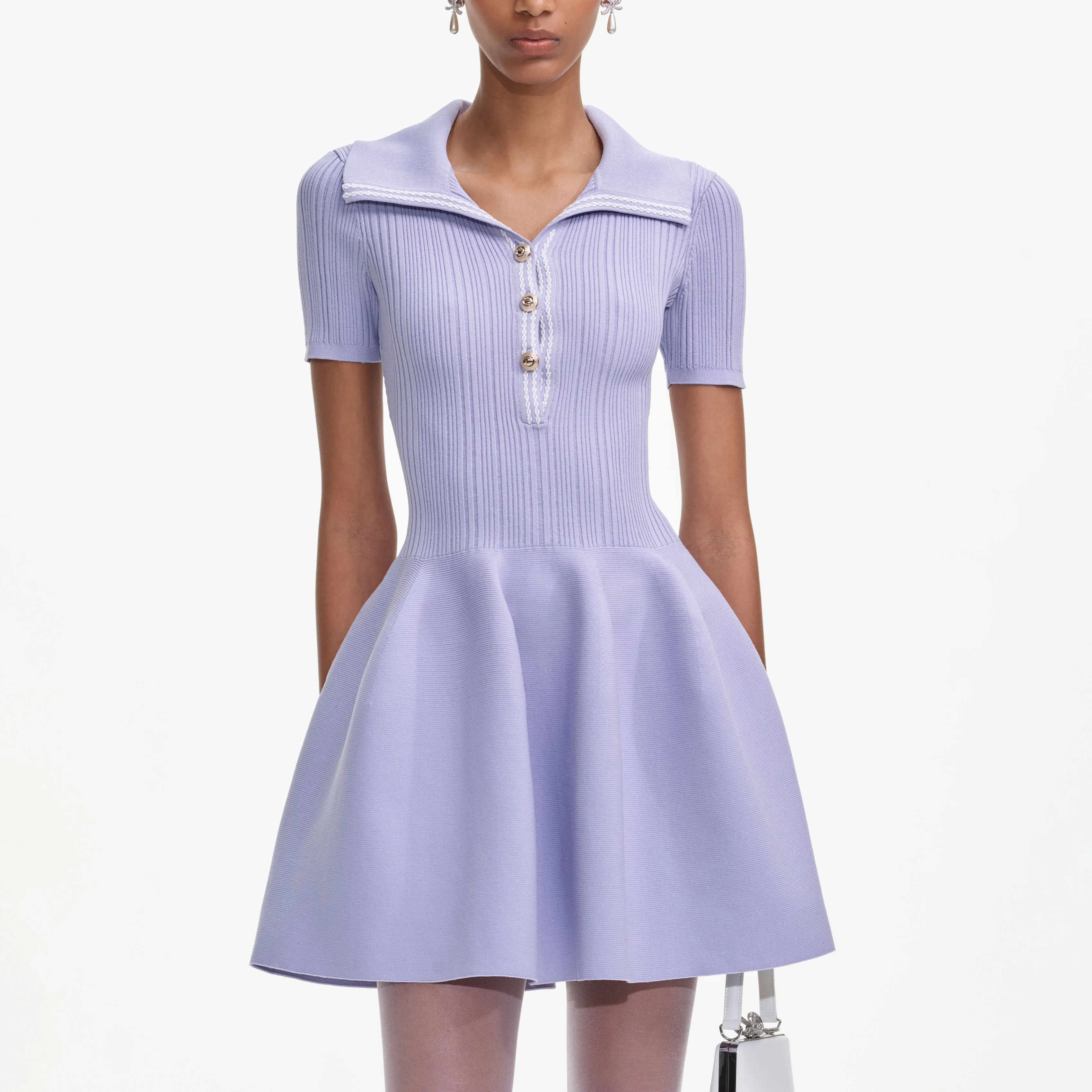 Lilac Ribbed Knit Mini Dress Self Portrait
