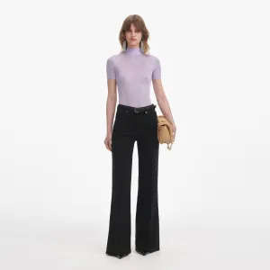 Lilac Viscose Knit Short Sleeve Top Self Portrait