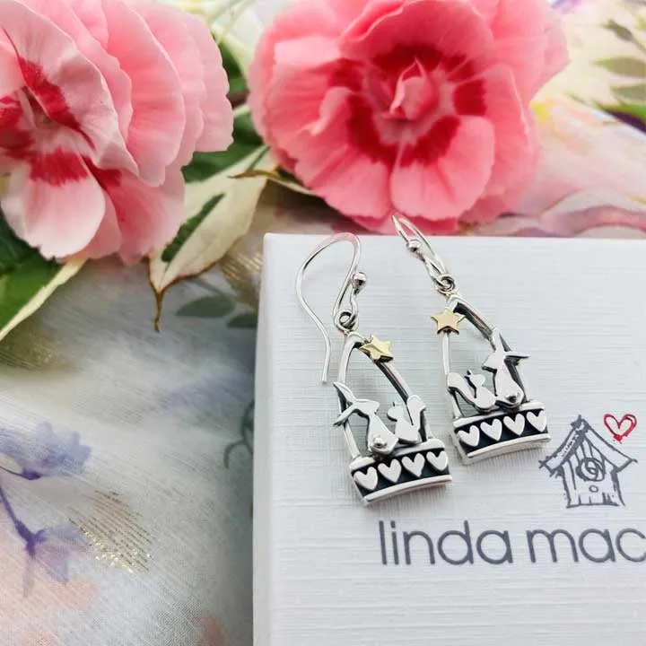 Linda MacDonald Sterling Silver and 9ct Yellow Gold Hare and Squirrel Starlight Best Friends Collection Earrings DSQ4