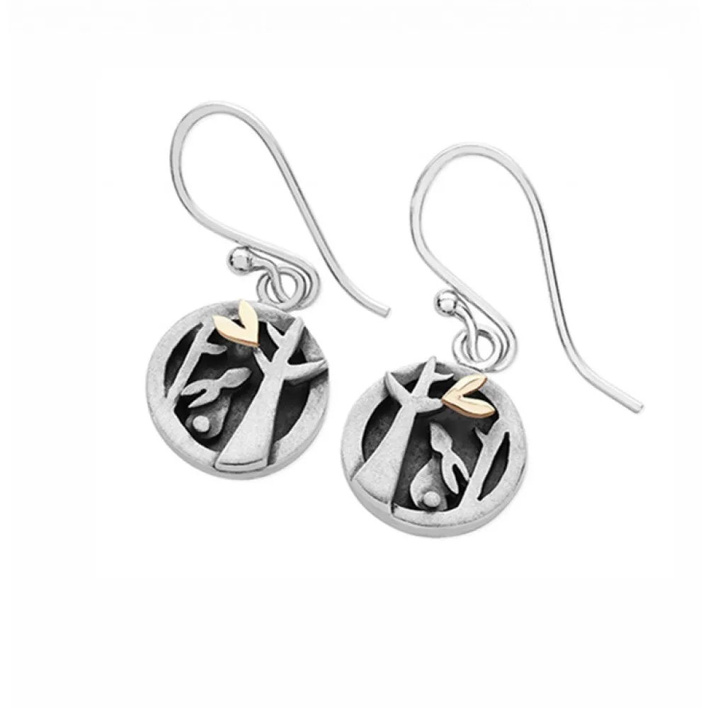 Linda MacDonald Woodland Sterling Silver and 9ct Gold Earrings Woodlands Collection DWS