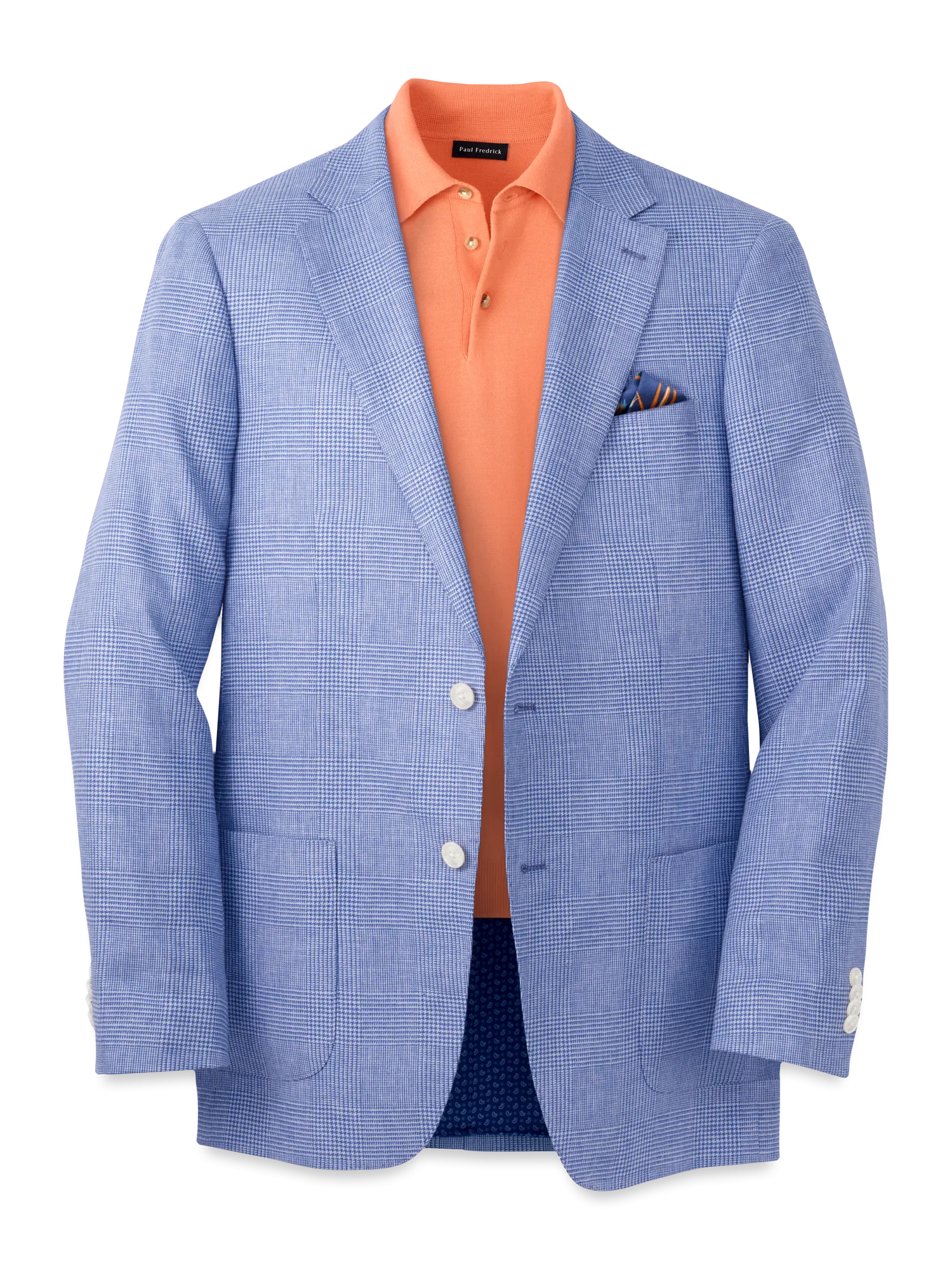 Linen Blend Single Breasted Notch Lapel Sport Coat - Blue