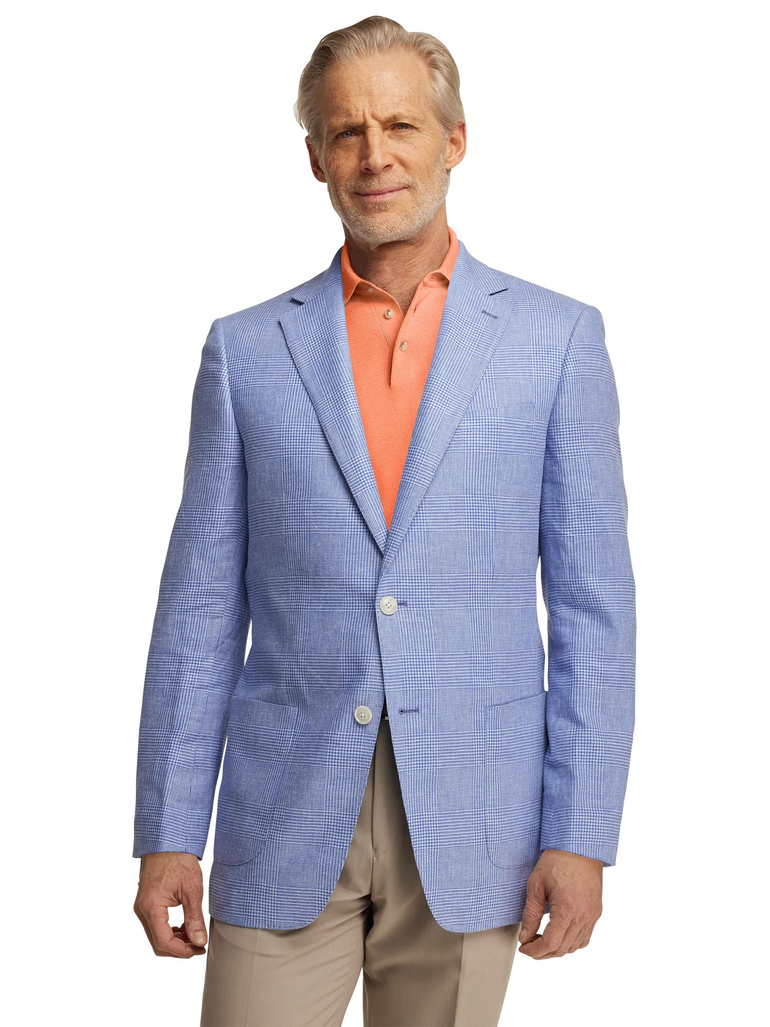 Linen Blend Single Breasted Notch Lapel Sport Coat - Blue