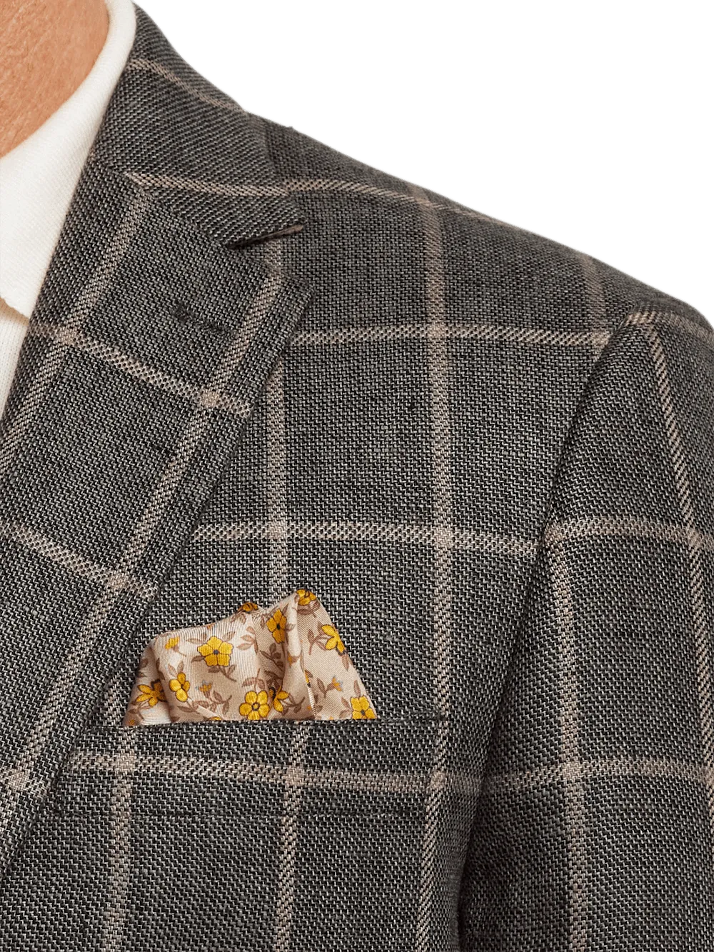 Linen Windowpane Single Breasted Notch Lapel Sport Coat - Charcoal