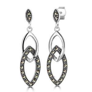 London Vintage Sterling Silver Marcasite Drop Earrings