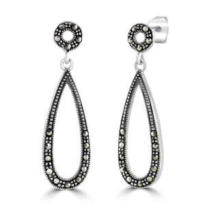 London Vintage Sterling Silver Marcasite Drop Earrings