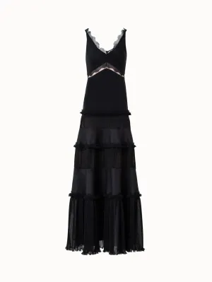 Long Silk Crêpe Dress with Lace Details 