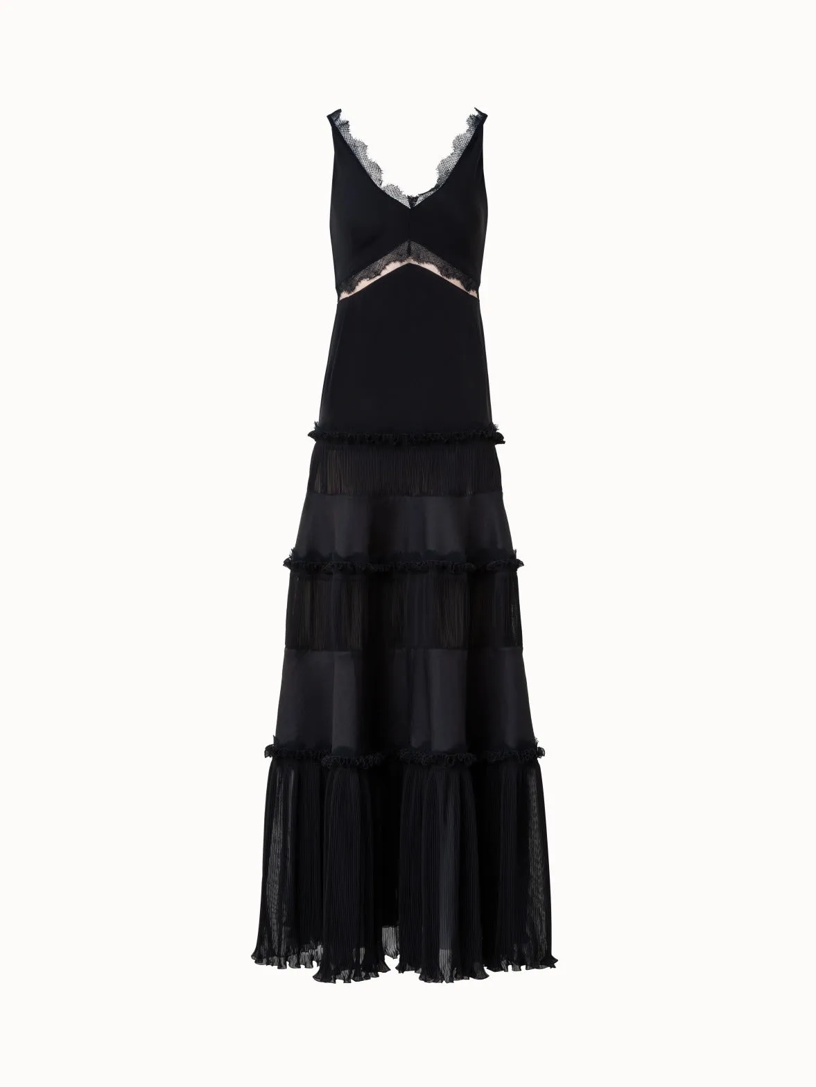 Long Silk Crêpe Dress with Lace Details 