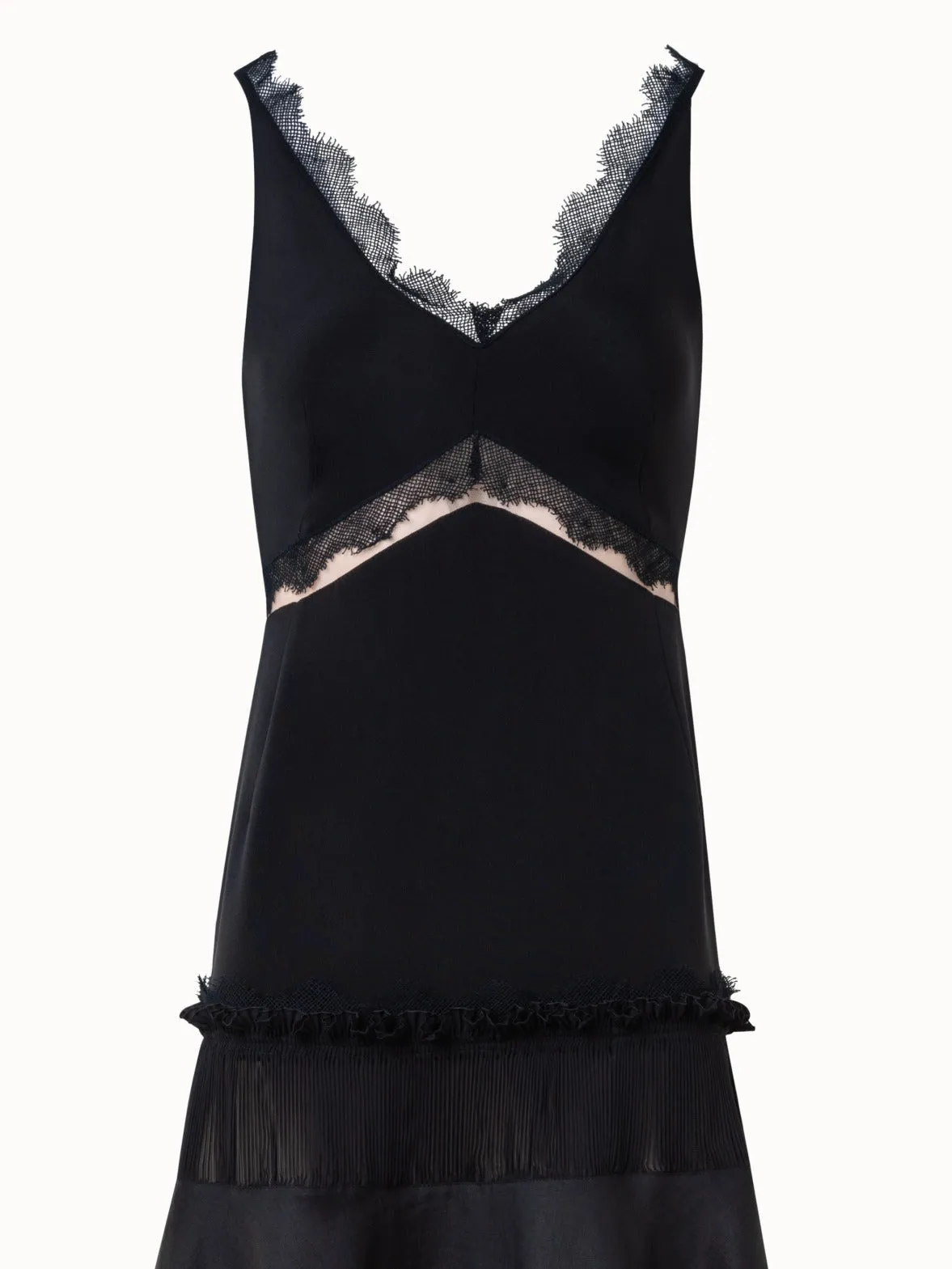 Long Silk Crêpe Dress with Lace Details 
