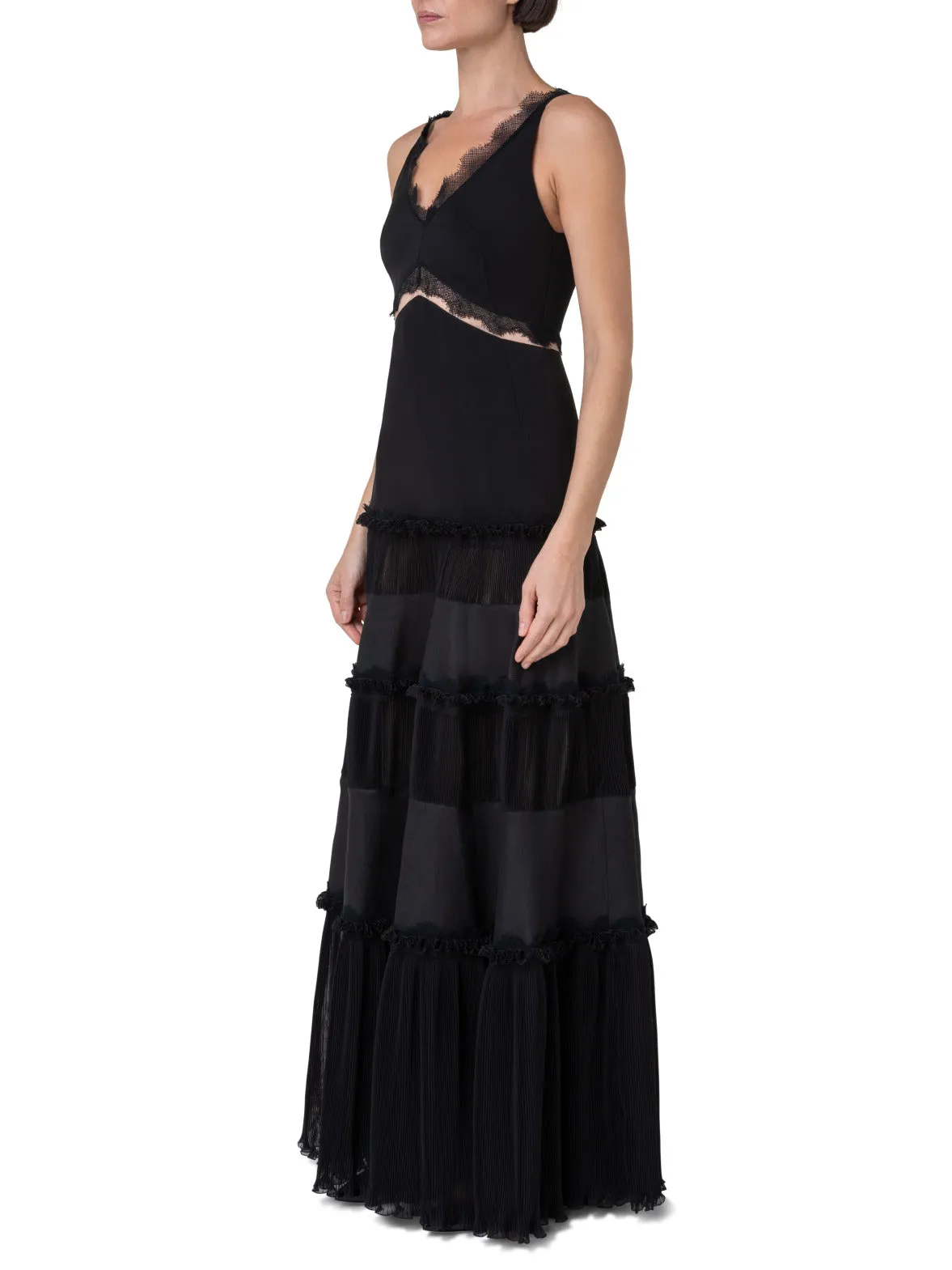 Long Silk Crêpe Dress with Lace Details 