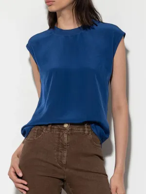 Luisa Cerano Top with Ribbed Detail Deep Blue
