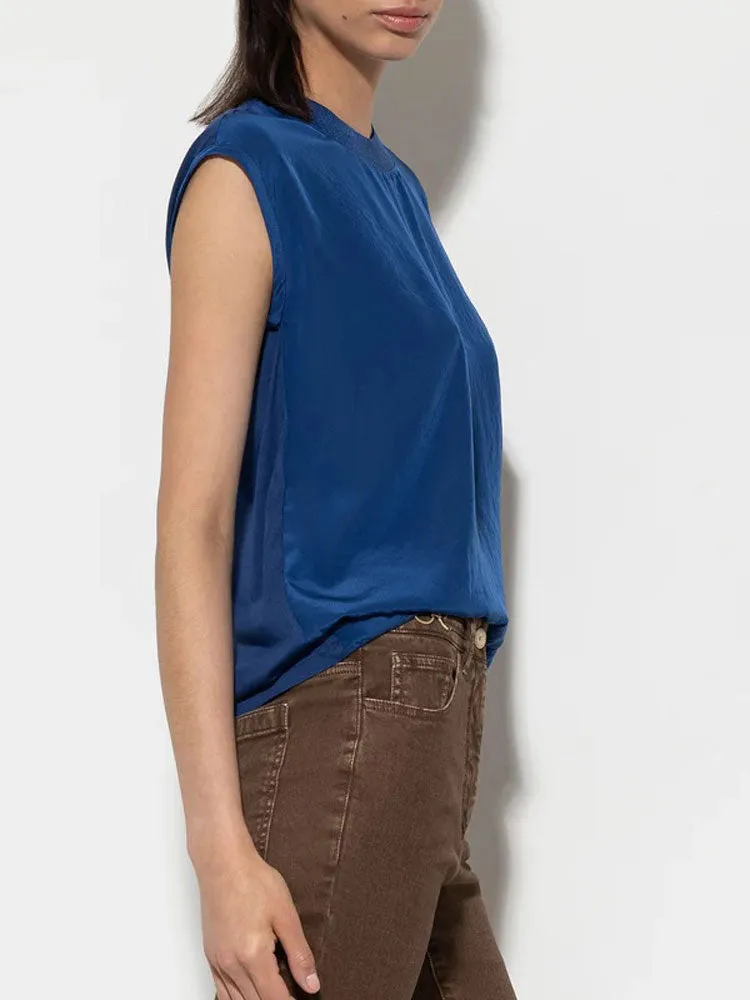 Luisa Cerano Top with Ribbed Detail Deep Blue