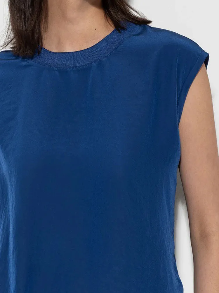Luisa Cerano Top with Ribbed Detail Deep Blue