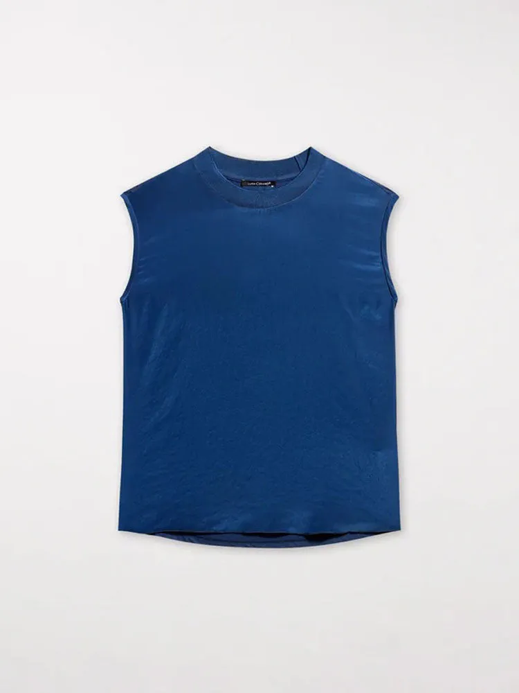 Luisa Cerano Top with Ribbed Detail Deep Blue