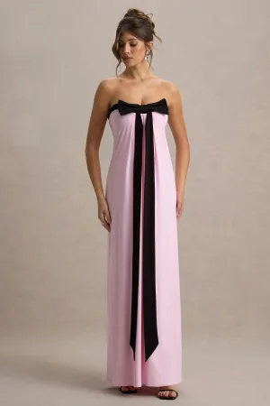 Mckenna | Pink Strapless Maxi Dress With Black Bow Club L London