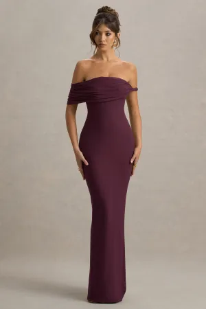 Melika | Burgundy Twisted Bardot Maxi Dress Club L London