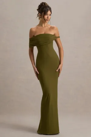 Melika | Green Twisted Bardot Maxi Dress Club L London