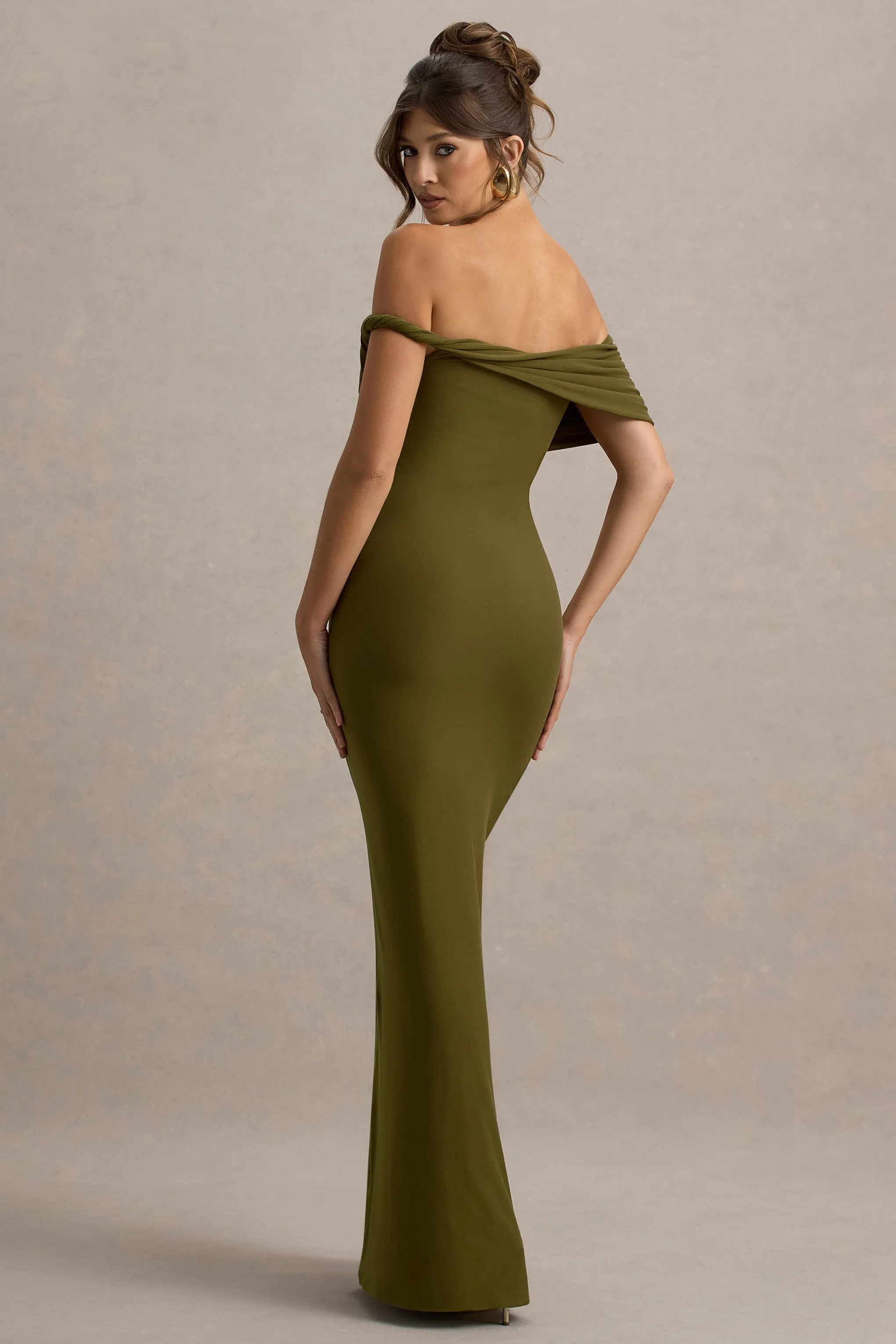 Melika | Green Twisted Bardot Maxi Dress Club L London