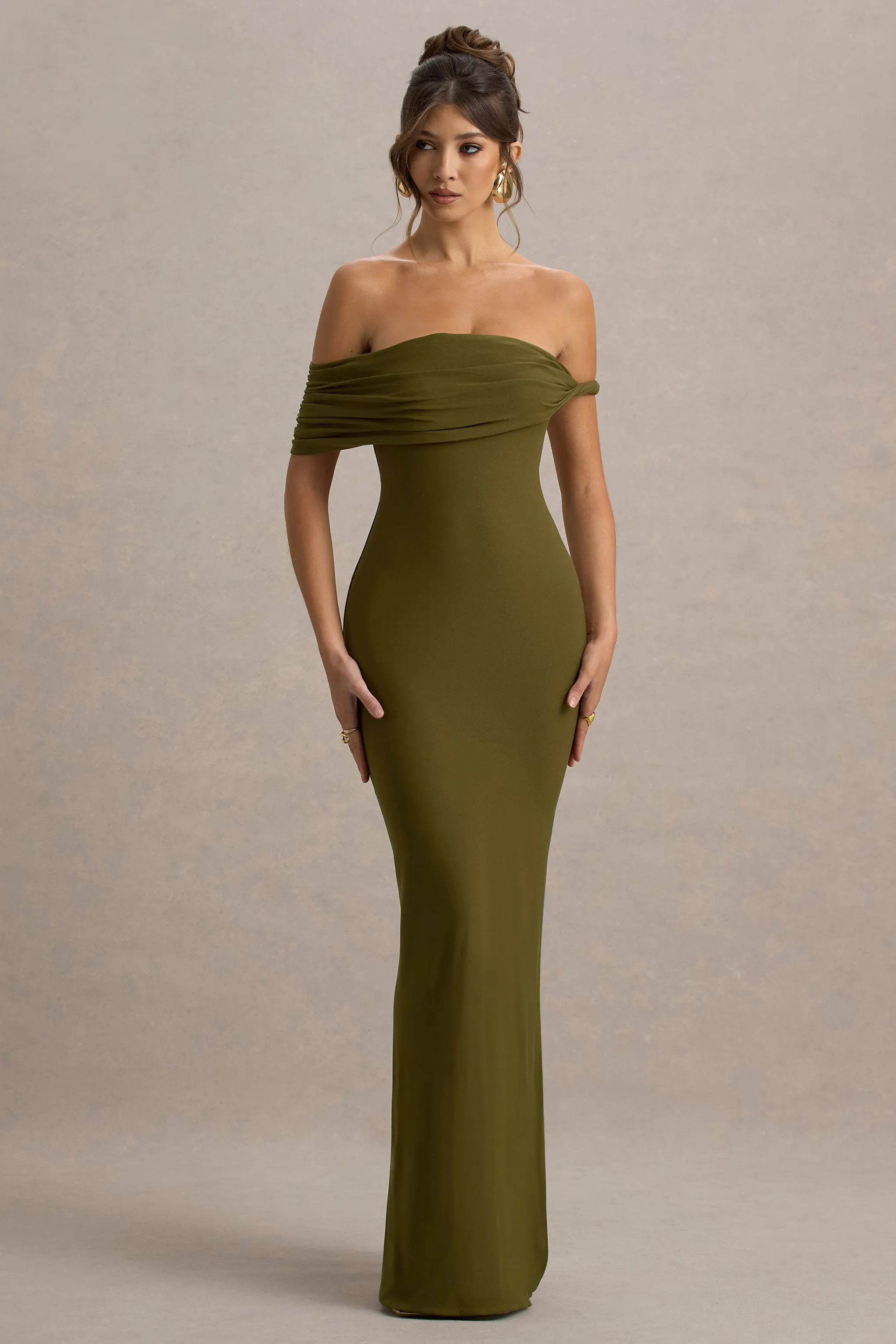 Melika | Green Twisted Bardot Maxi Dress Club L London