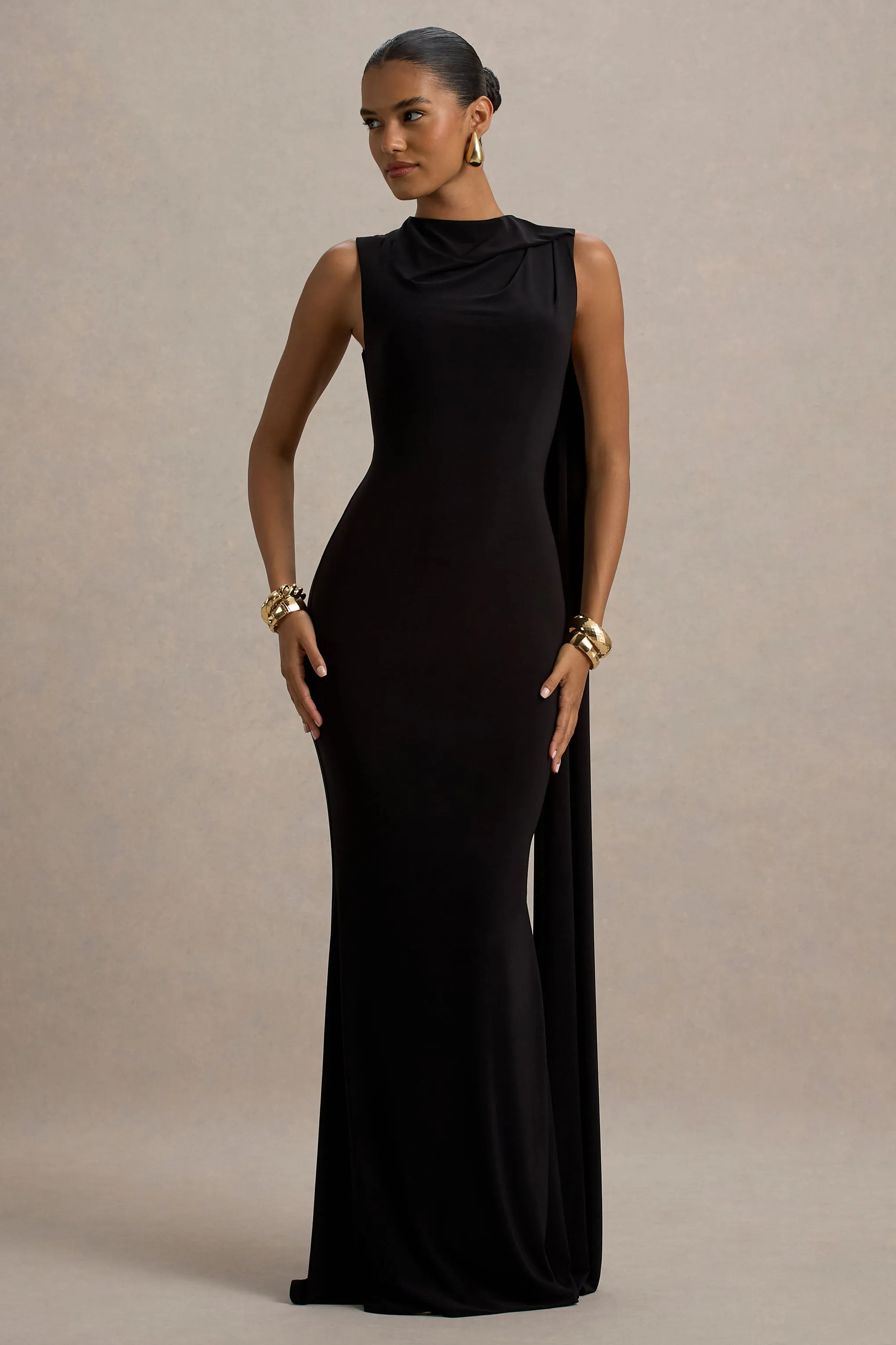 Mia | Black Maxi Dress With Sash Club L London
