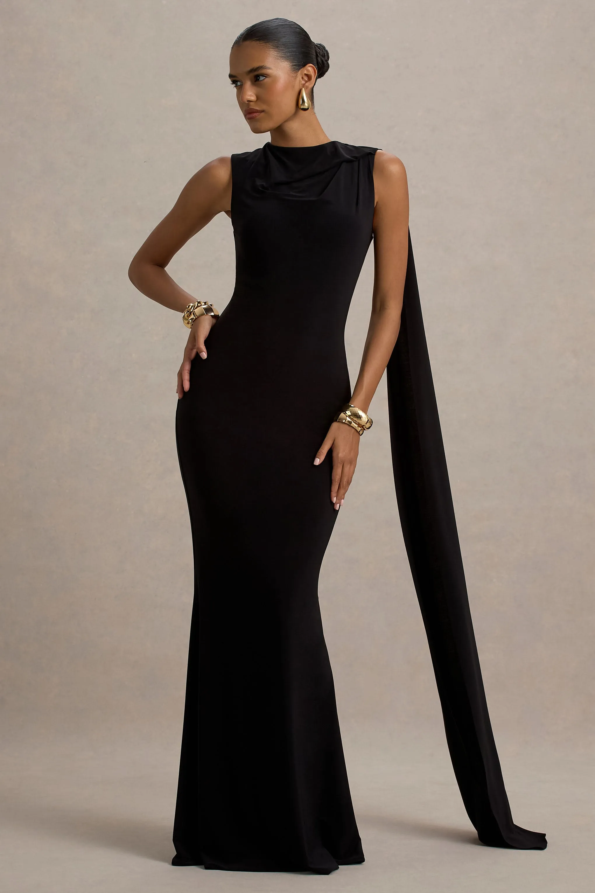 Mia | Black Maxi Dress With Sash Club L London