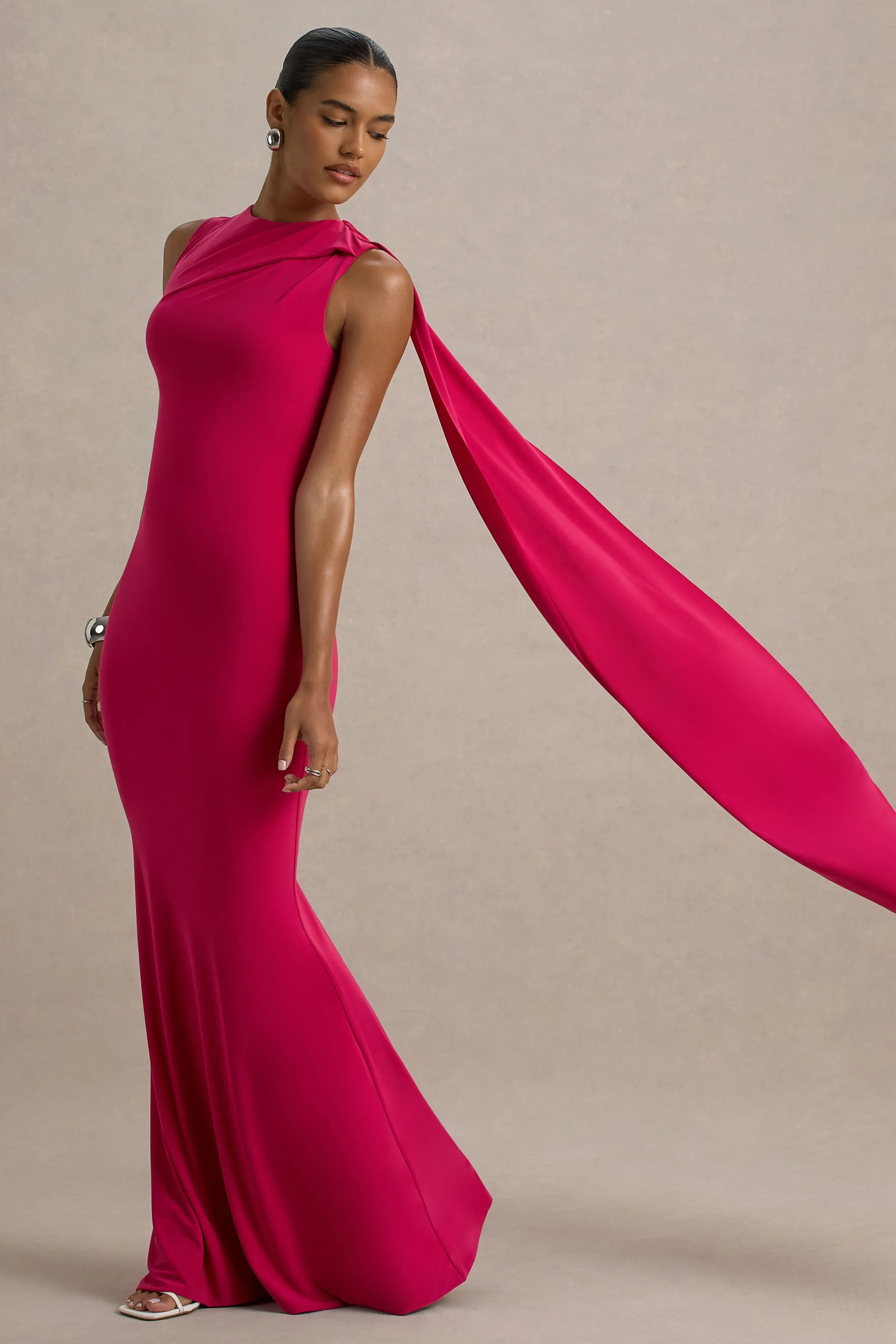 Mia | Hot Pink Maxi Dress With Sash Club L London