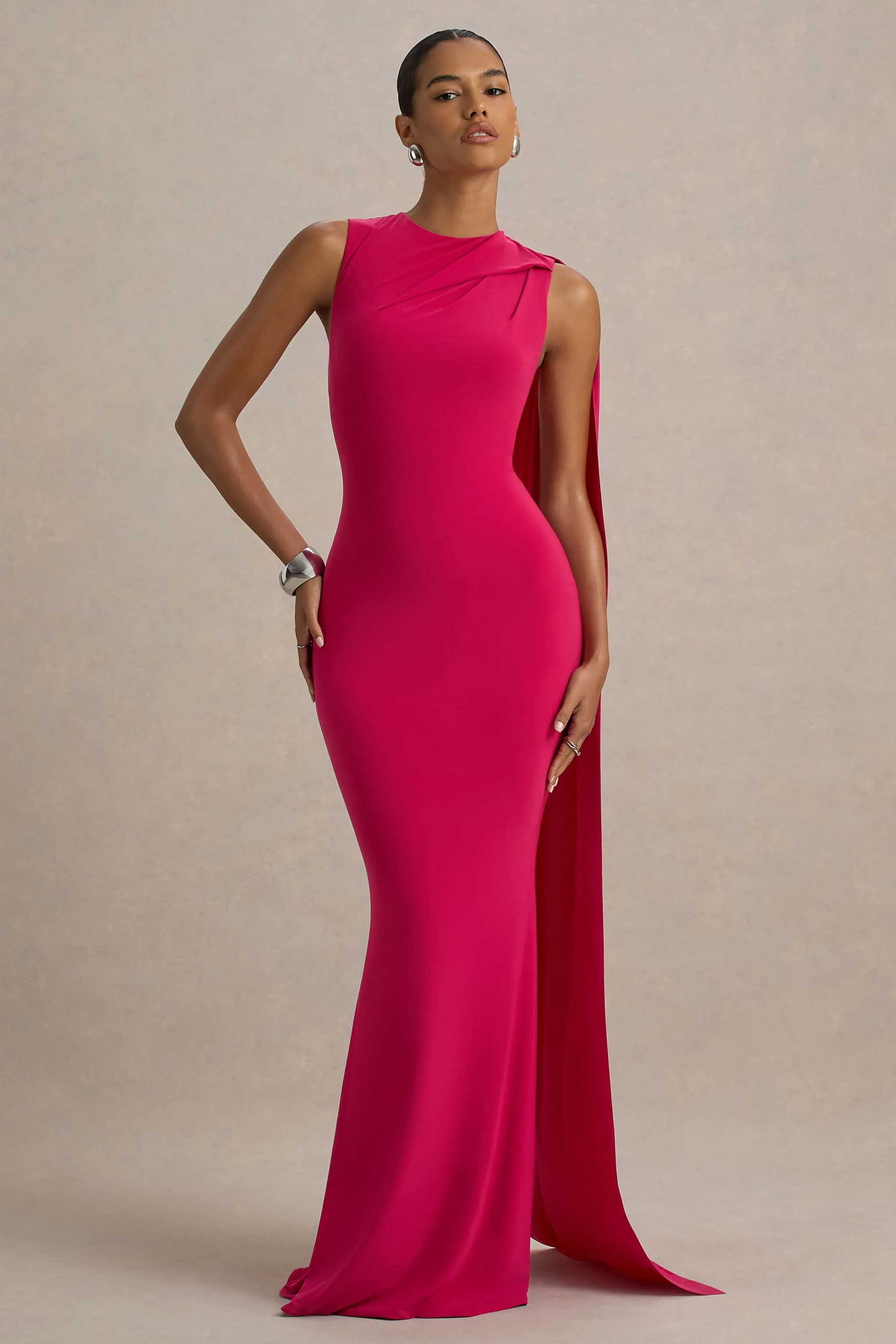 Mia | Hot Pink Maxi Dress With Sash Club L London