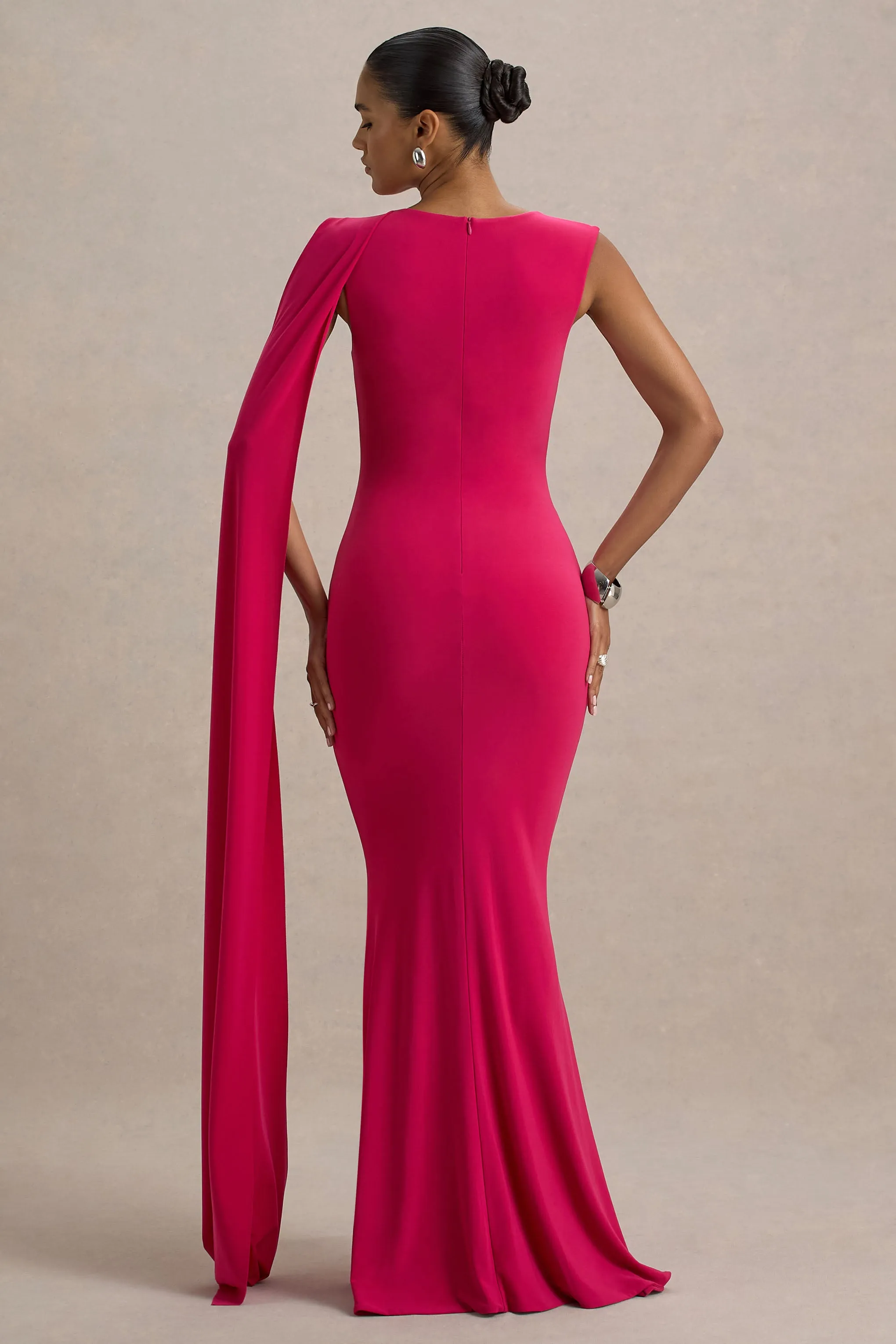 Mia | Hot Pink Maxi Dress With Sash Club L London