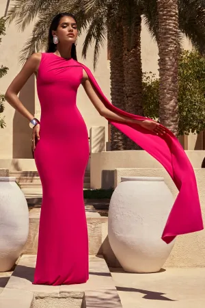 Mia | Hot Pink Maxi Dress With Sash Club L London