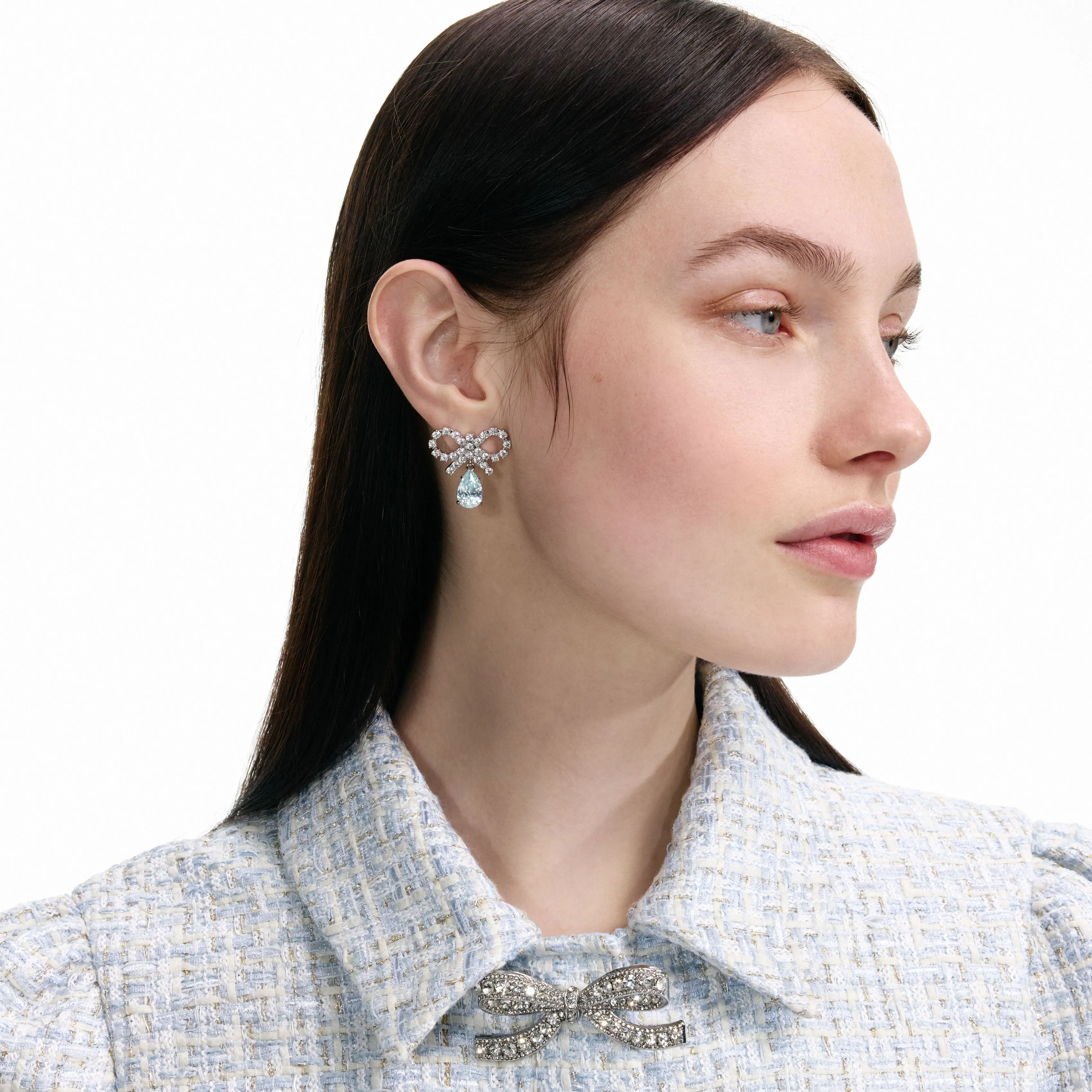 Micro Bow Blue Droplet Earrings Self Portrait