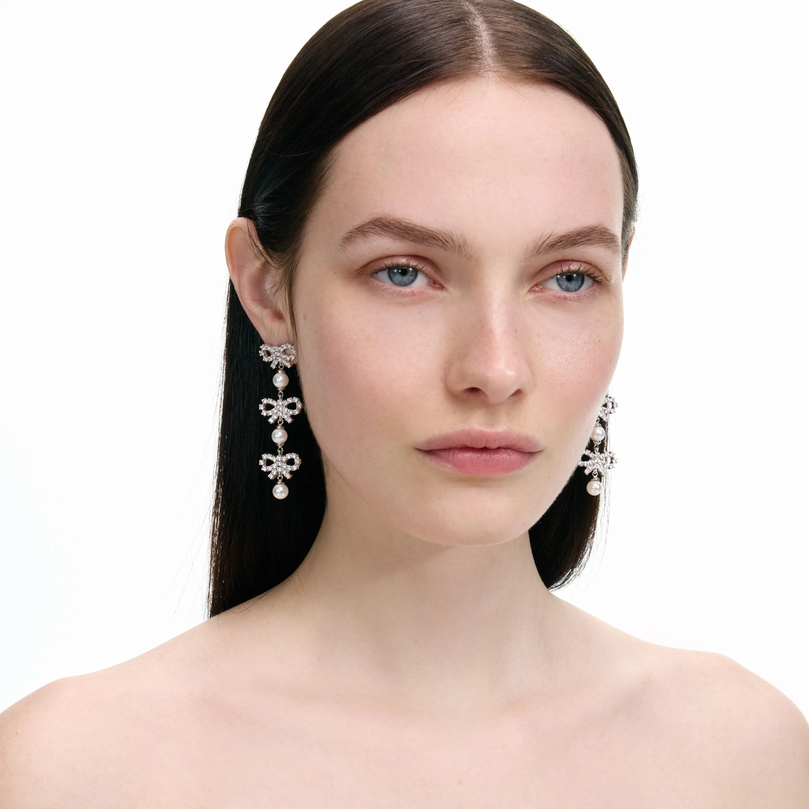 Micro Bow Pearl Tiered Earrings Self Portrait