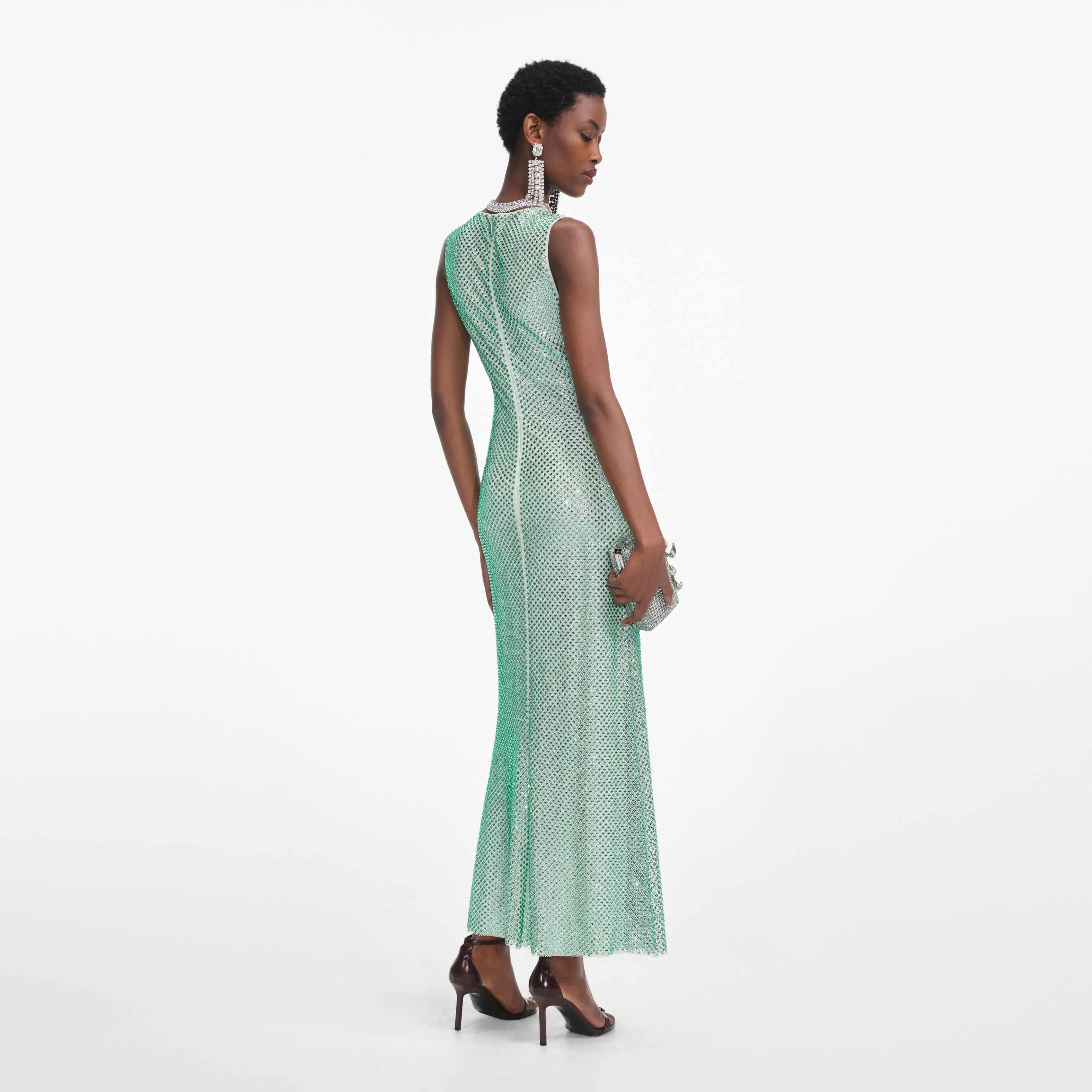 Mint Rhinestone Mesh Midi Dress Self Portrait
