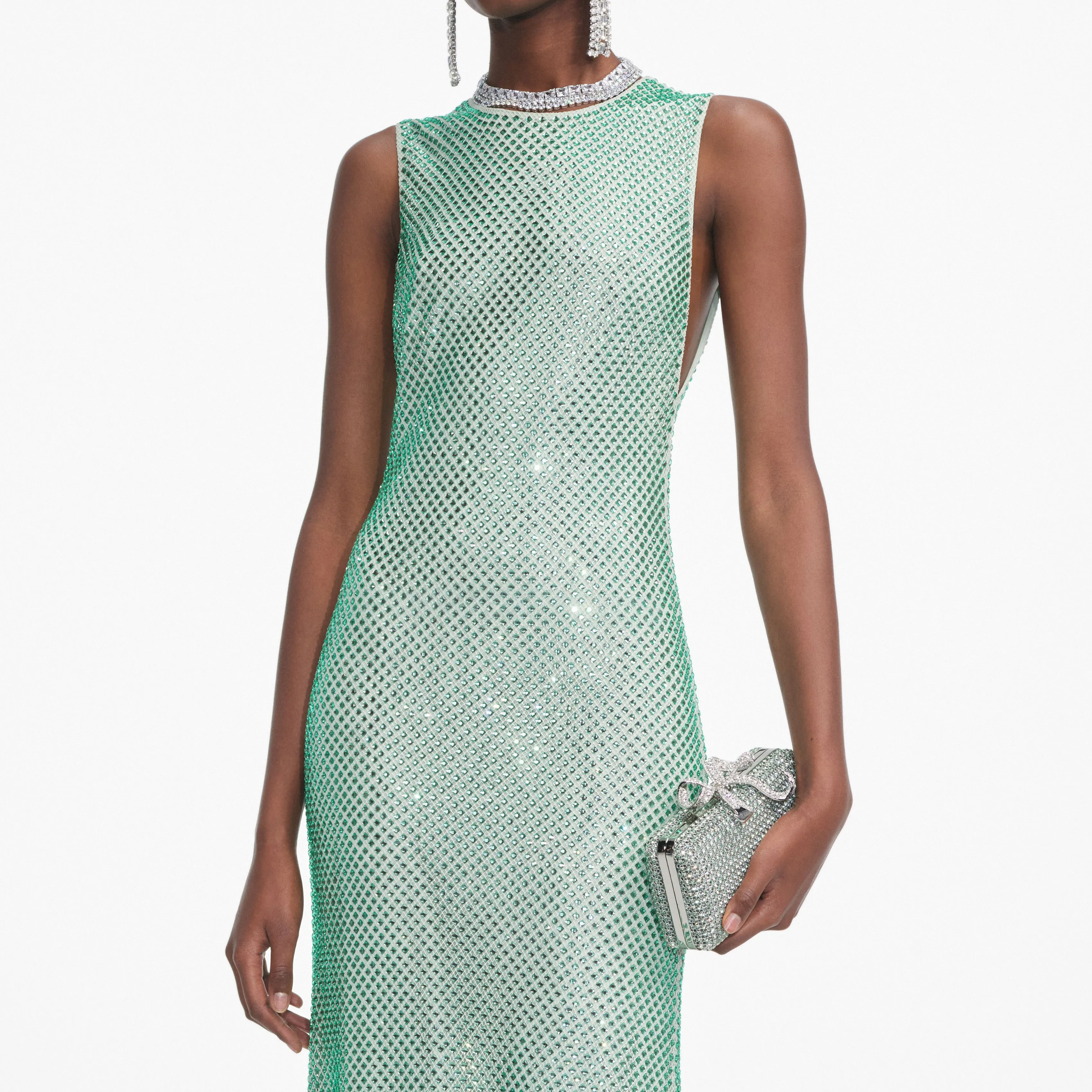 Mint Rhinestone Mesh Midi Dress Self Portrait