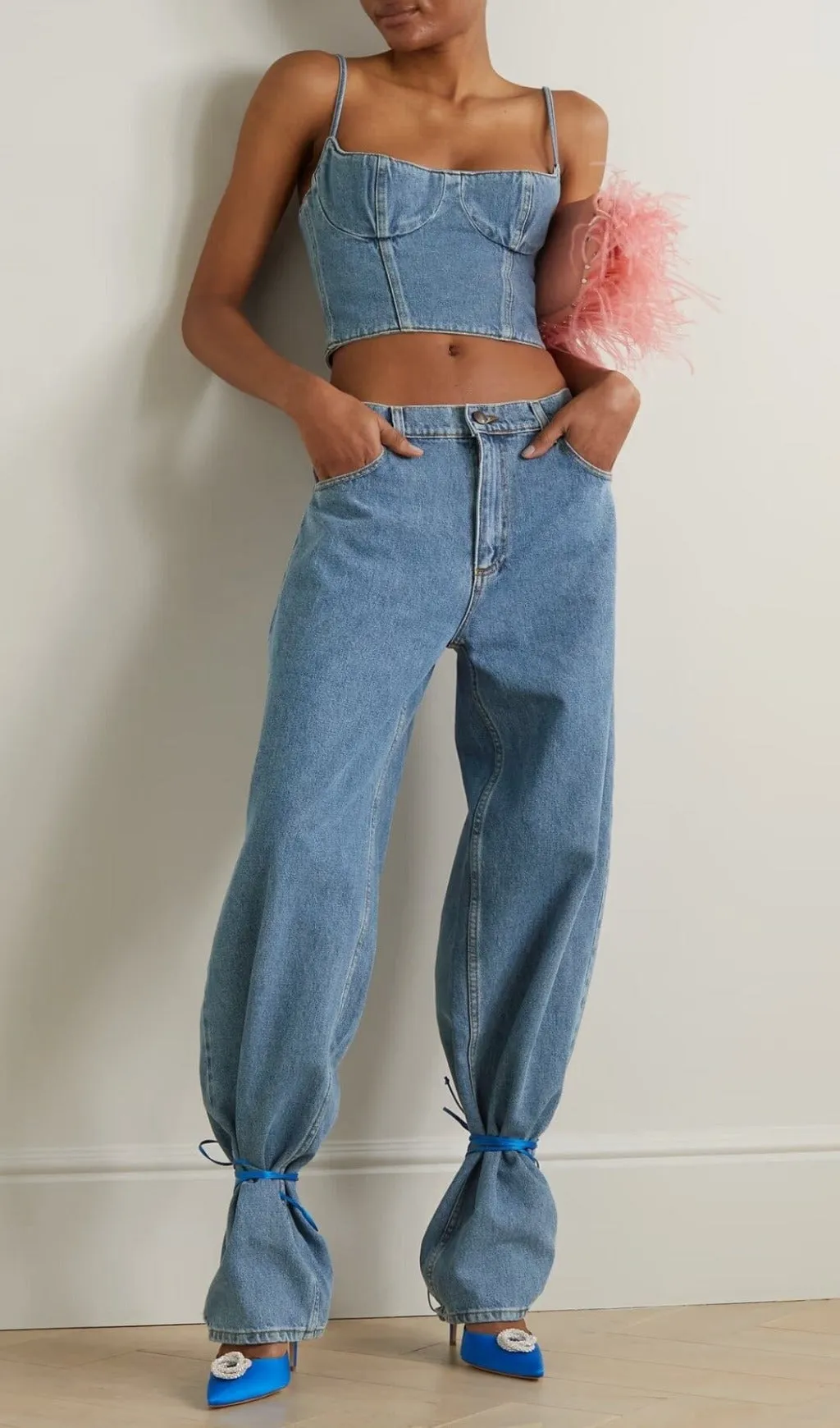MOICU DENIM CROPPED CAMI TOP Gloria Lanvin