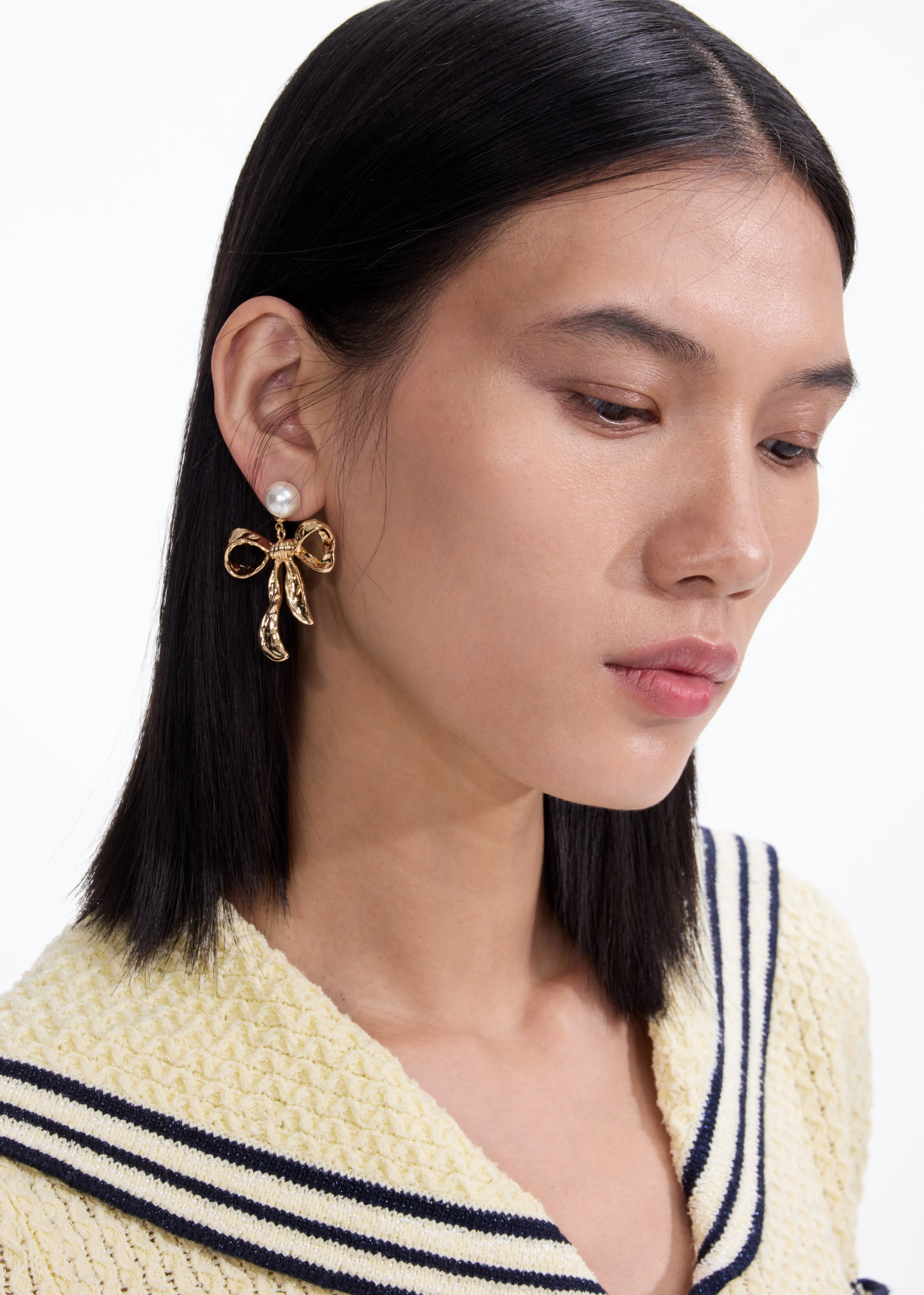 Mottled Gold Bow Earrings Self Portrait