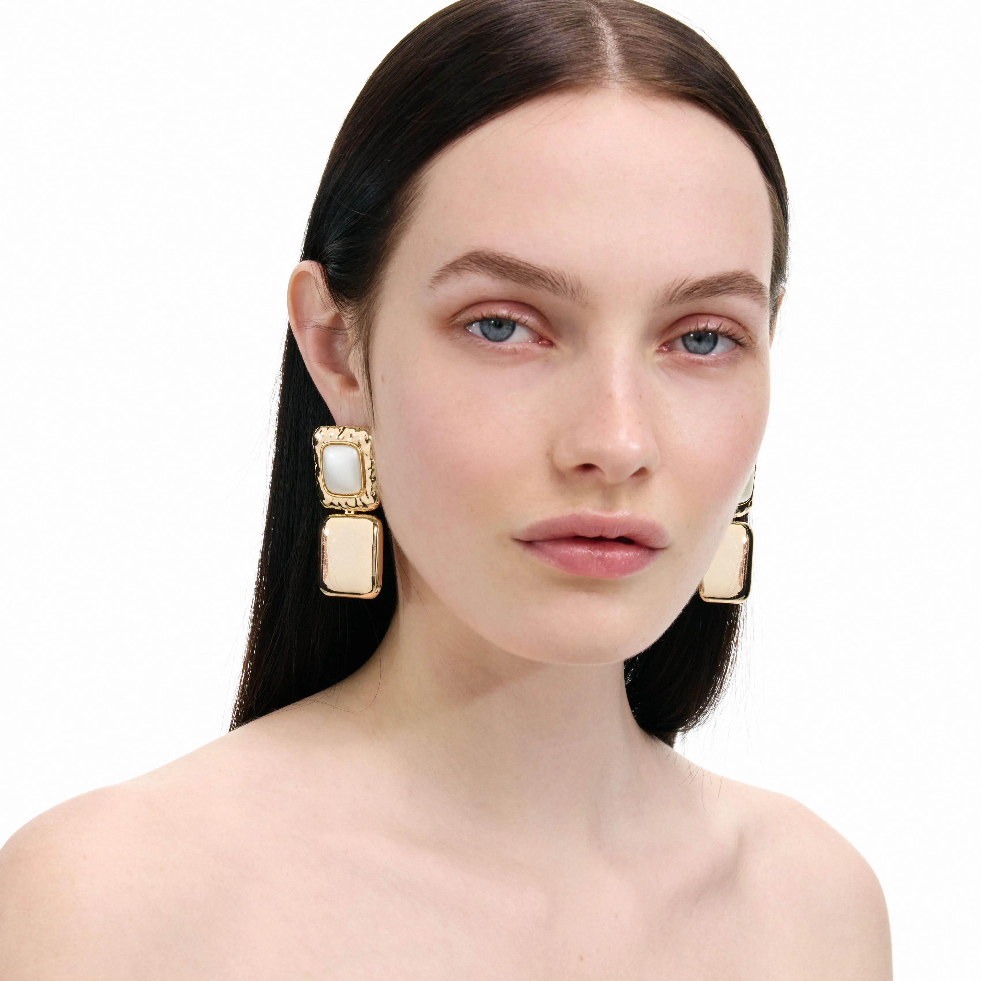 Mottled Gold Pearl Tiered Earrings Self Portrait