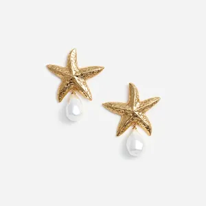 Mottled Gold Sea Star Pearl Earrings Self Portrait