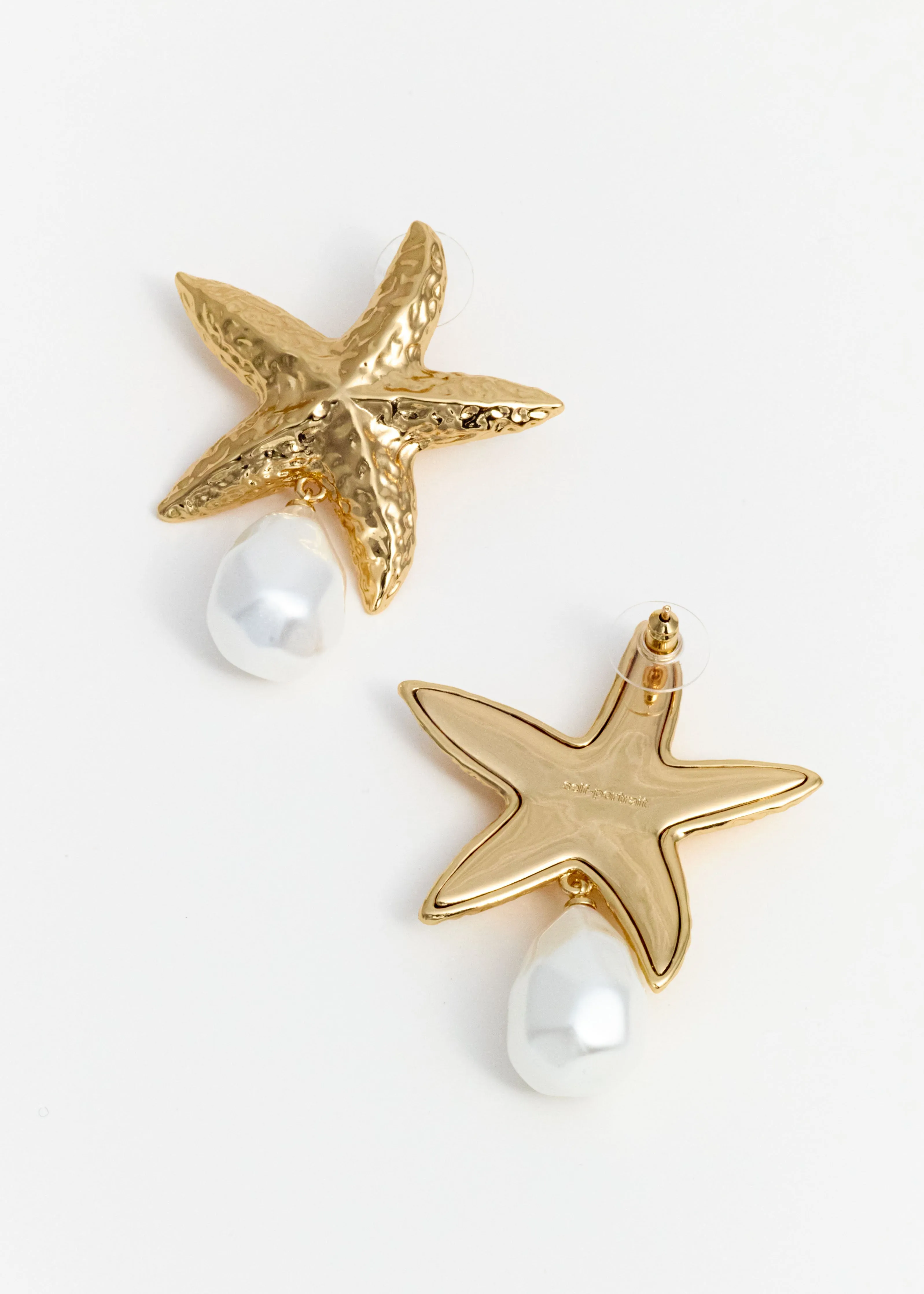 Mottled Gold Sea Star Pearl Earrings Self Portrait