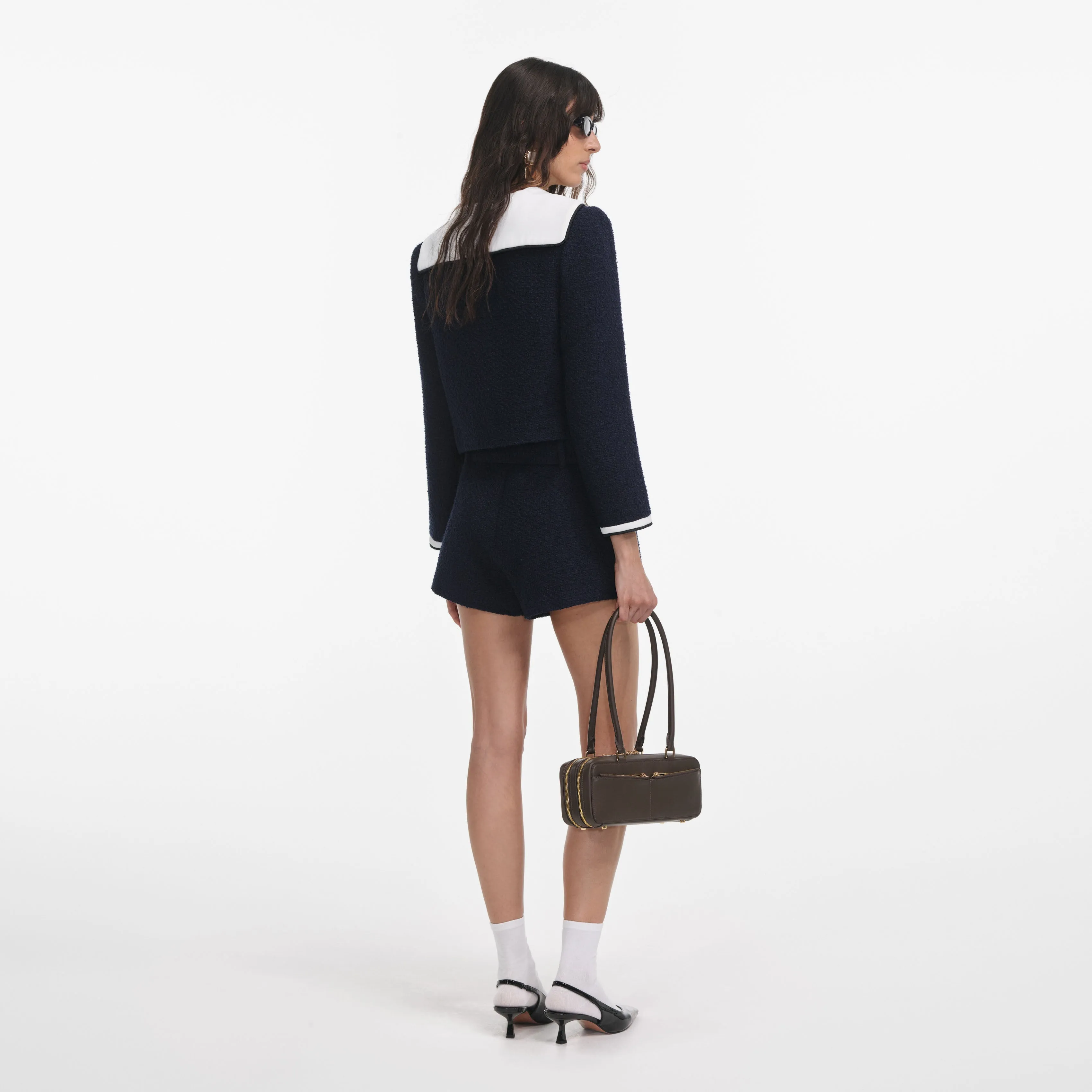 Navy Boucle Contrast Collar Jacket Self Portrait