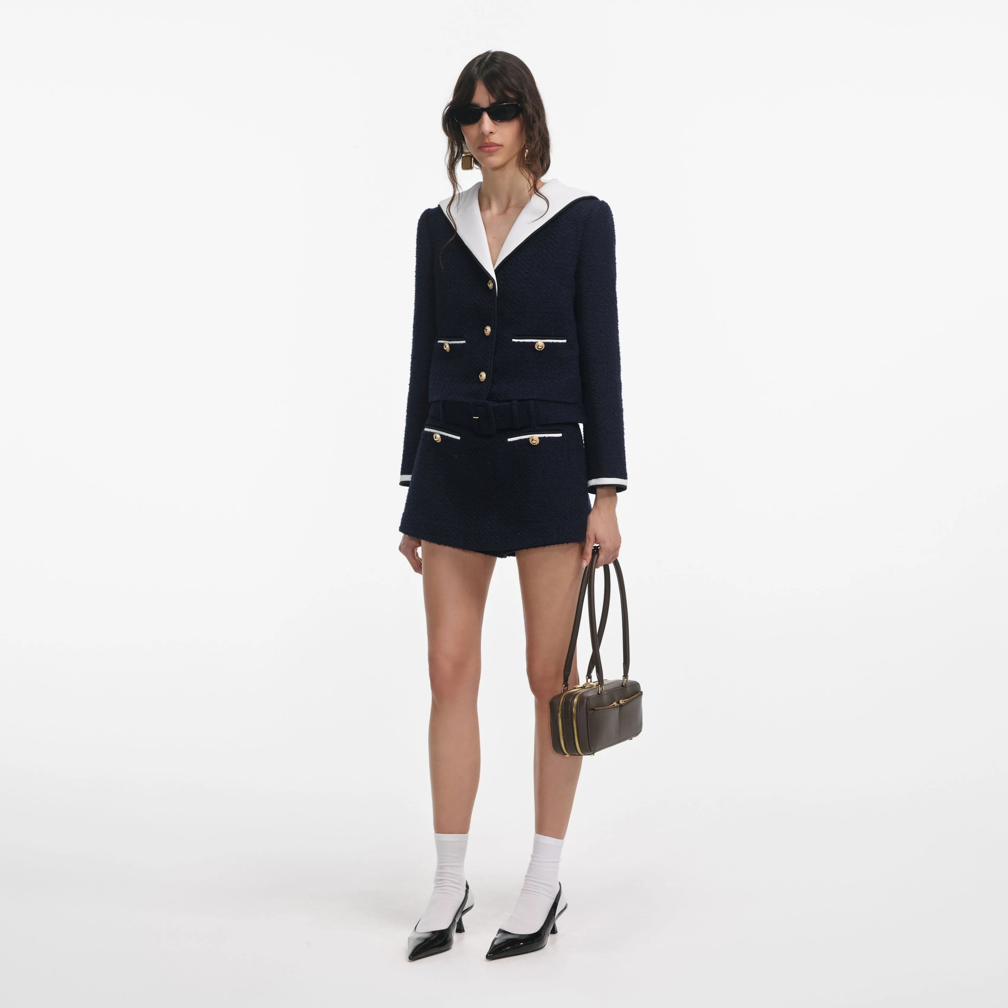Navy Boucle Contrast Collar Jacket Self Portrait