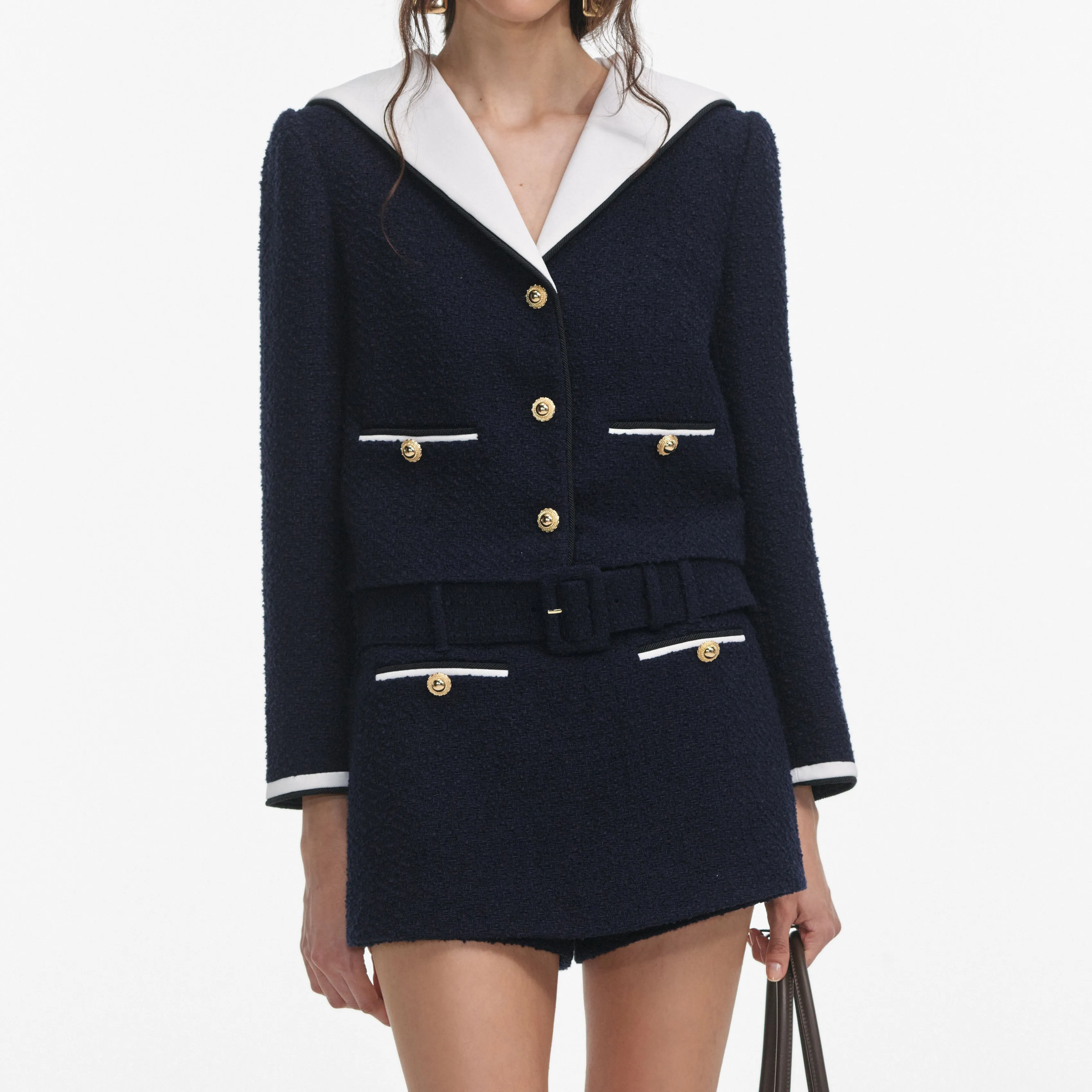 Navy Boucle Contrast Collar Jacket Self Portrait