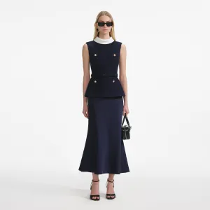 Navy Boucle Sleeveless Midi Dress Self Portrait